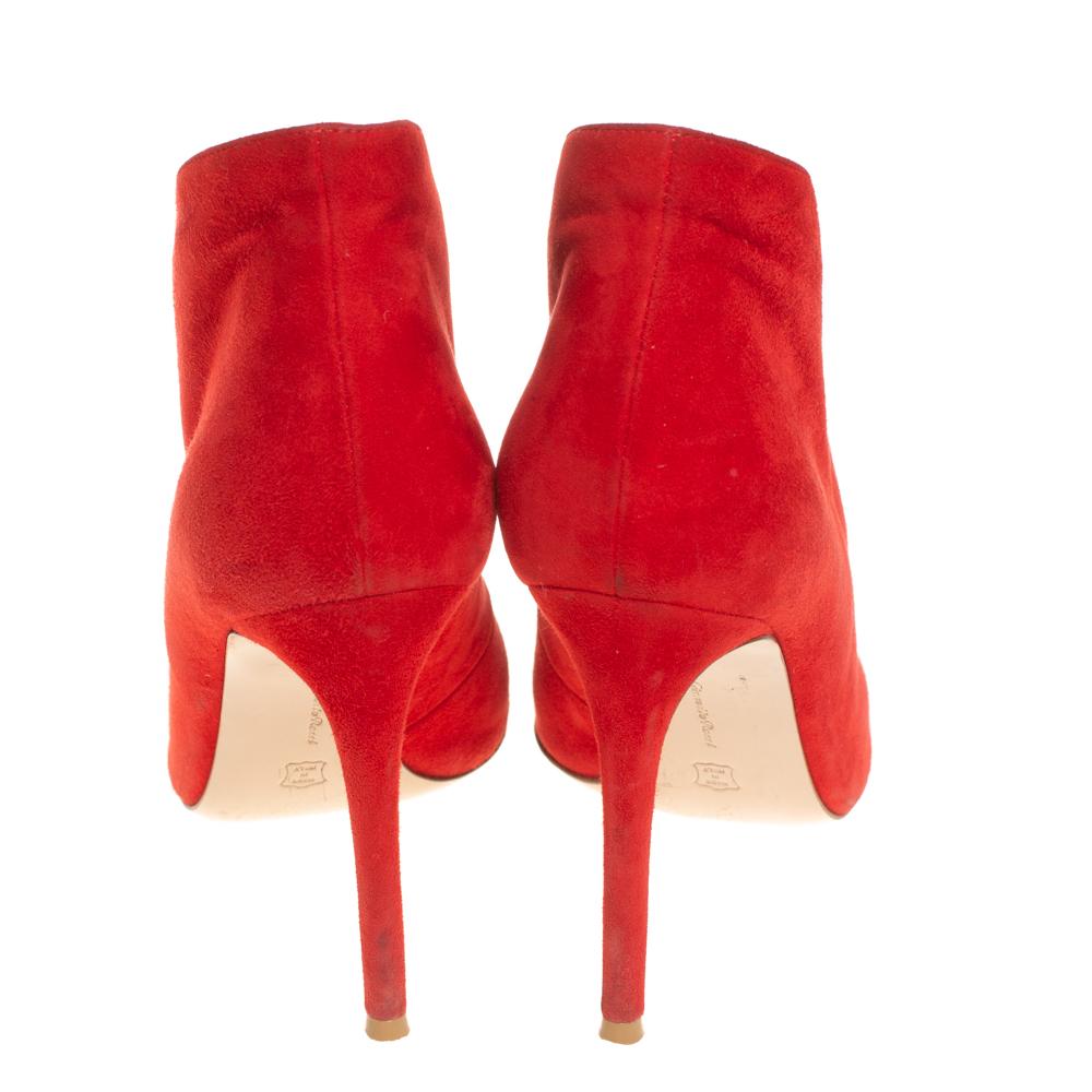 red suede peep toe booties