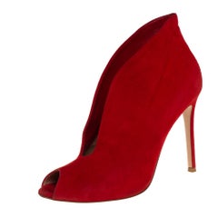 Gianvito Rossi Red Suede Vamp Peep Toe Booties Size 38