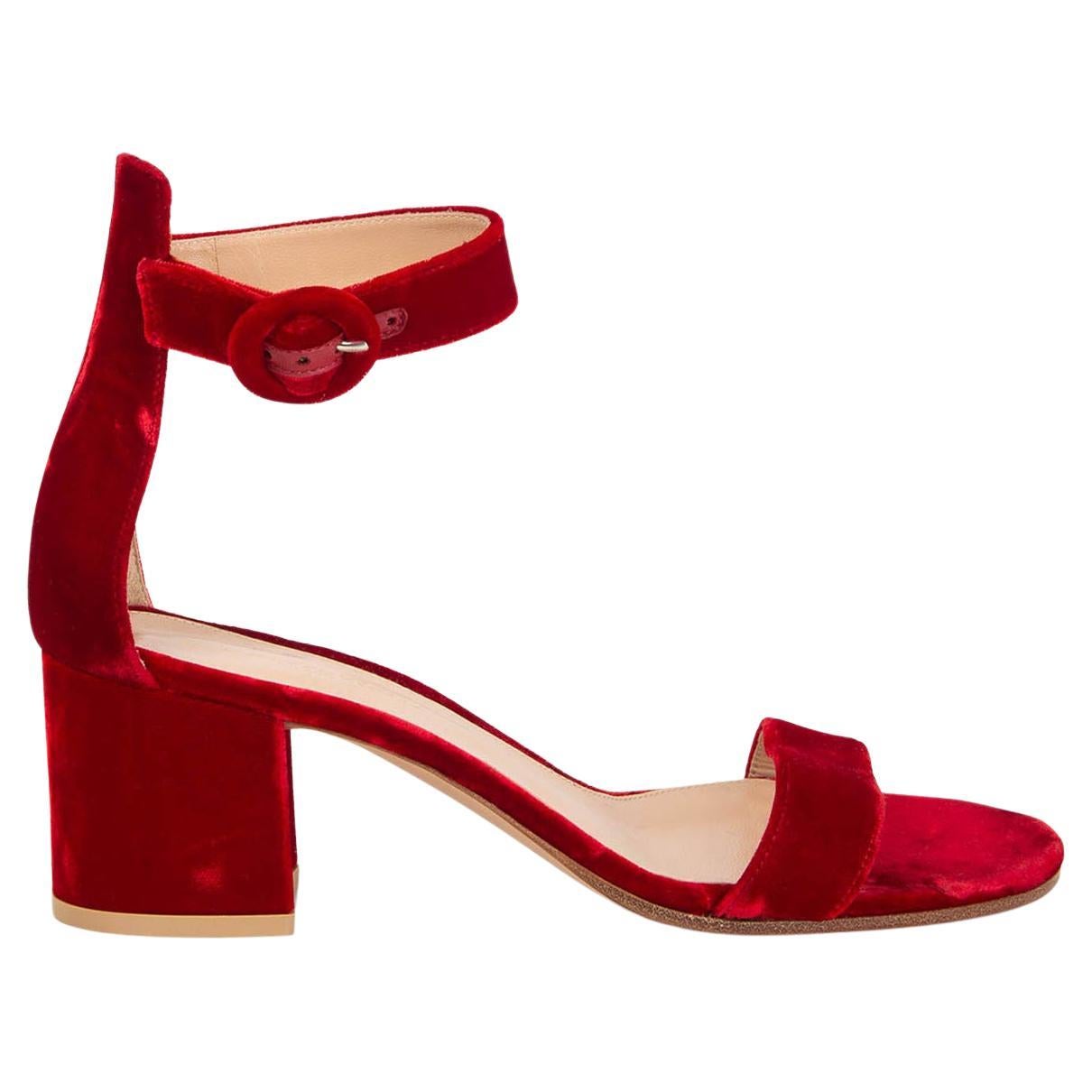 GIANVITO ROSSI red velvet VERSILIA 60 Sandals Shoes 38 For Sale