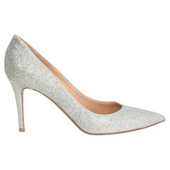 GIANVITO ROSSI silver GLITTER POINTED TOE Pumps Shoes 38.5