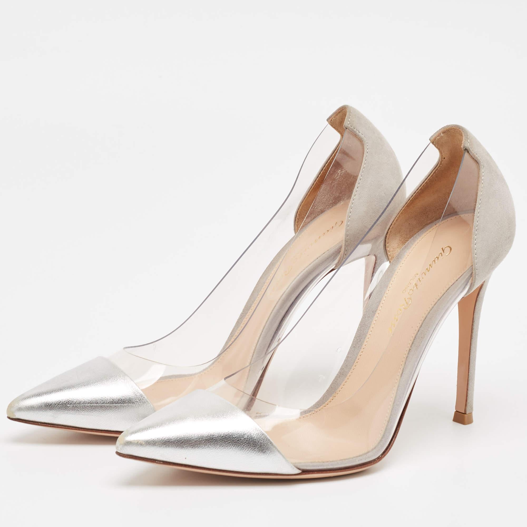 Make a chic style statement with these designer pumps. They showcase sturdy heels and durable soles perfect for your fashionable outings