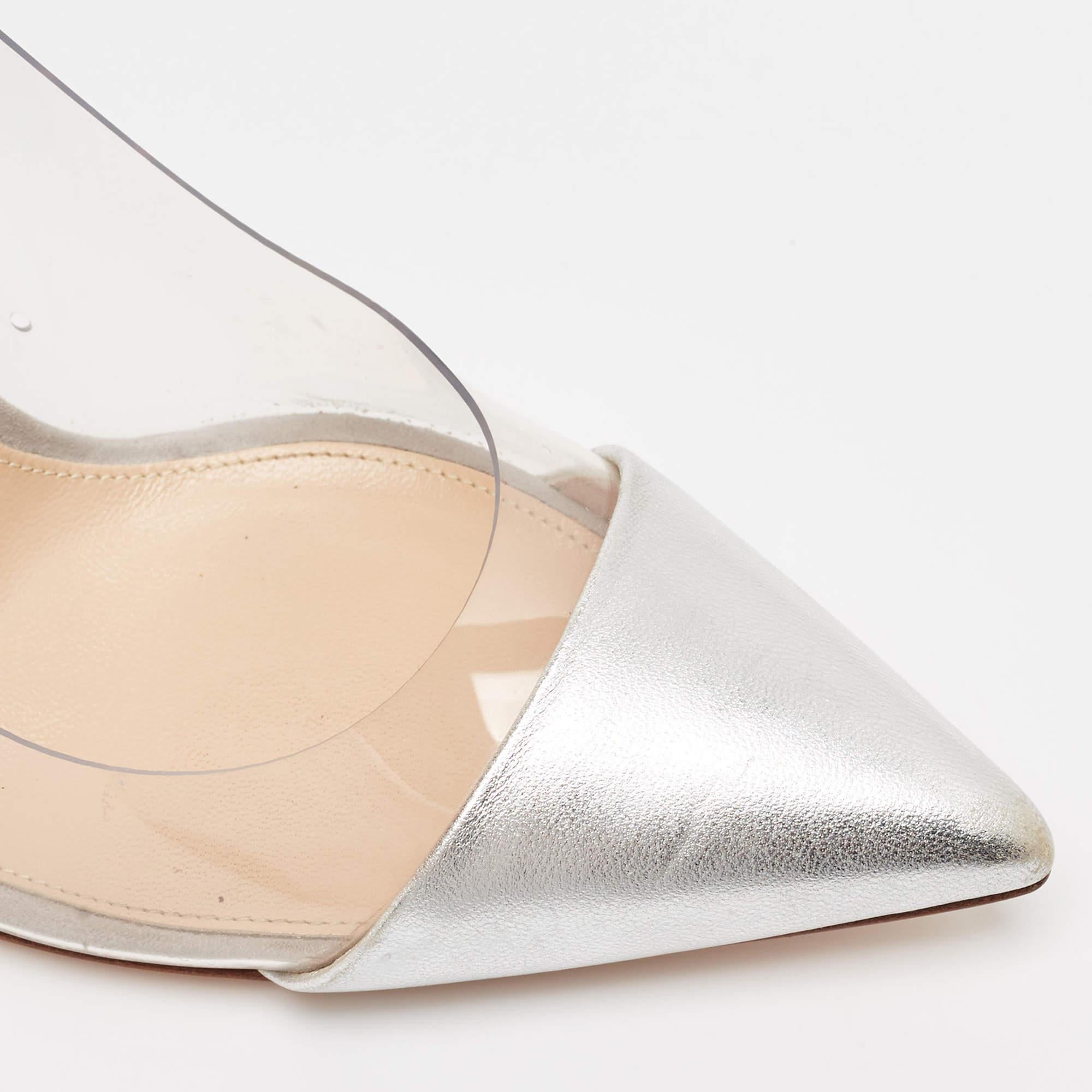Gianvito Rossi Silver/Grey Leather and PVC Plexi Pumps Size 37 2