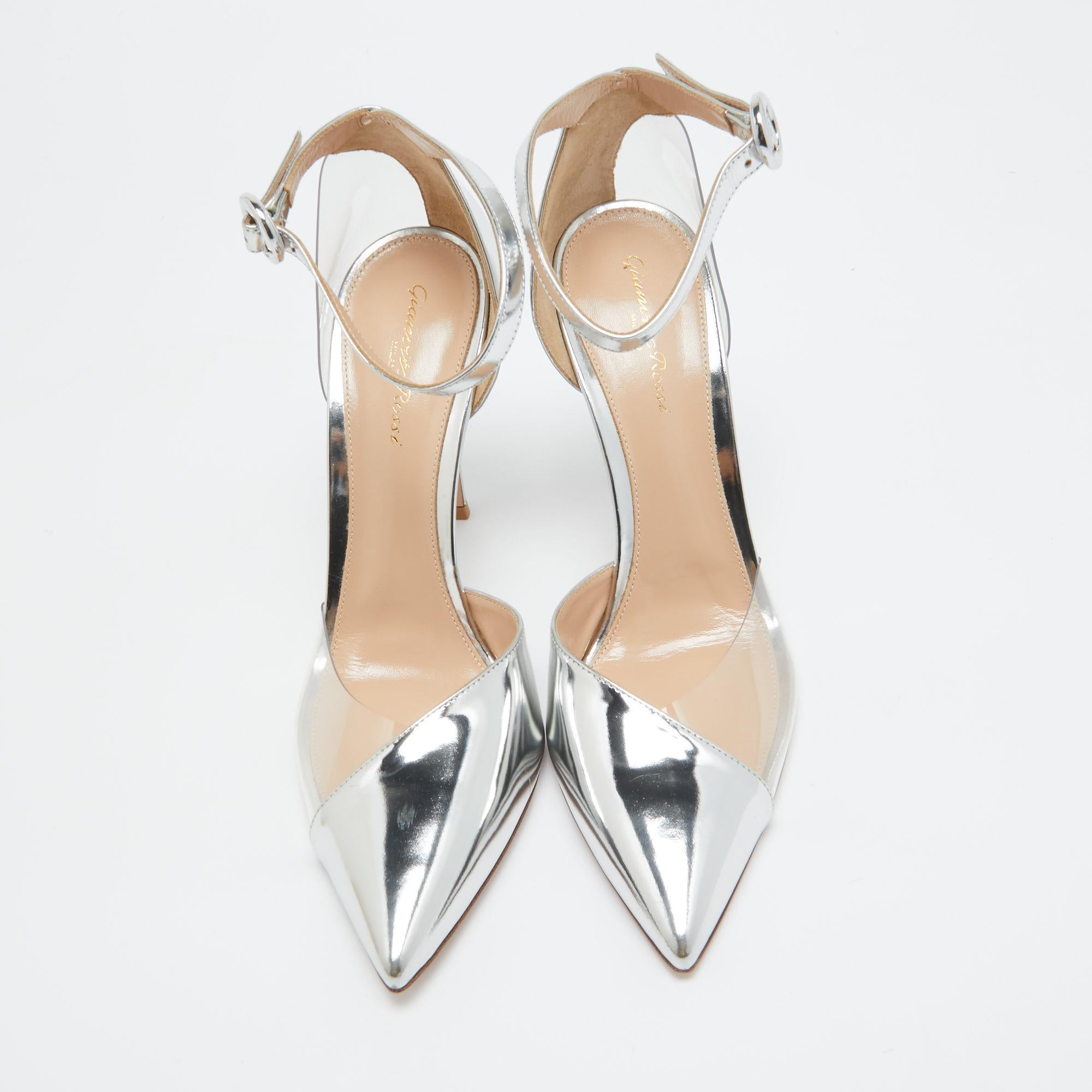 Gianvito Rossi Silver Leather and PVC Anise Pumps Size 41 For Sale 1