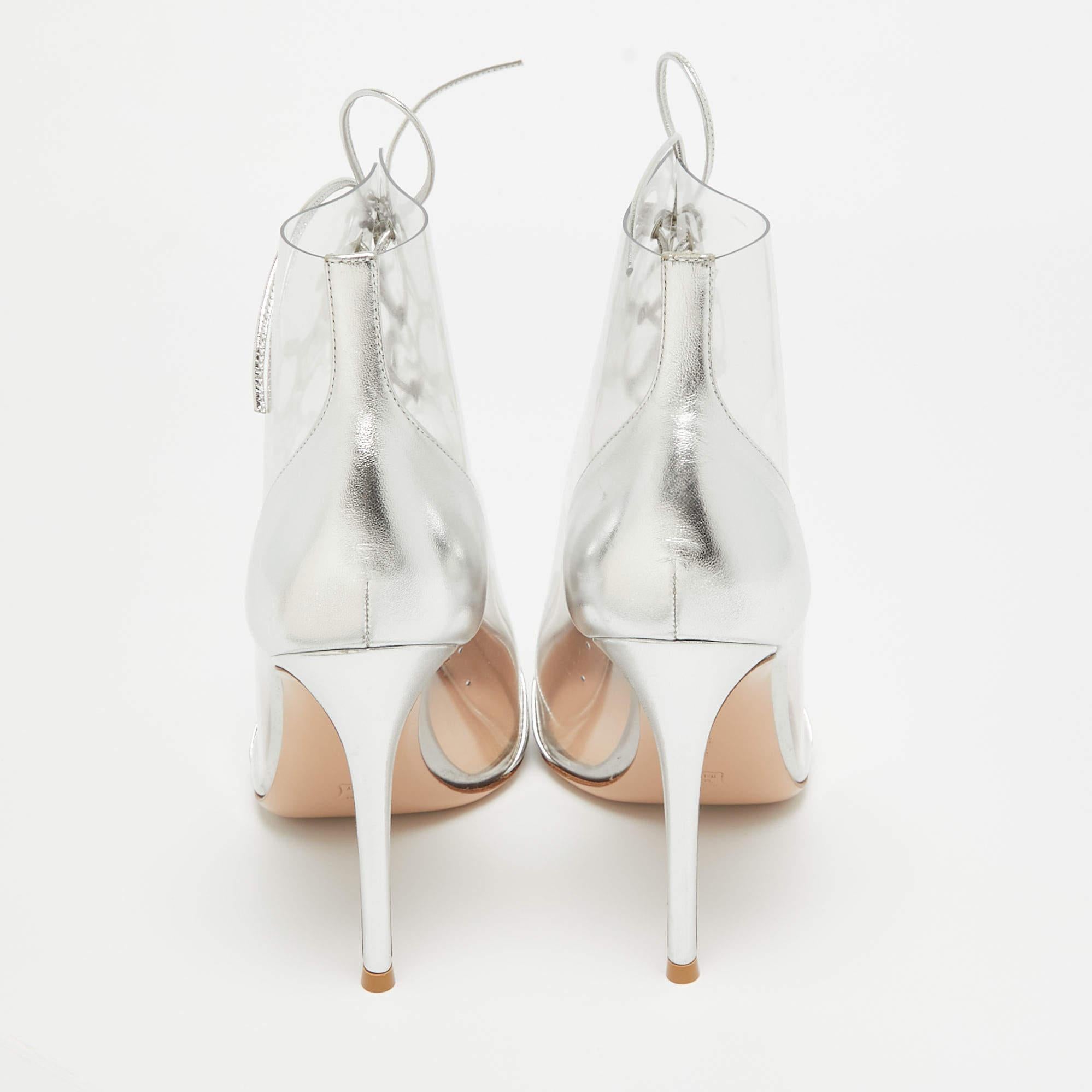 Gianvito Rossi Silver Leather and PVC Icon Ankle Booties Size 40.5 For Sale 3