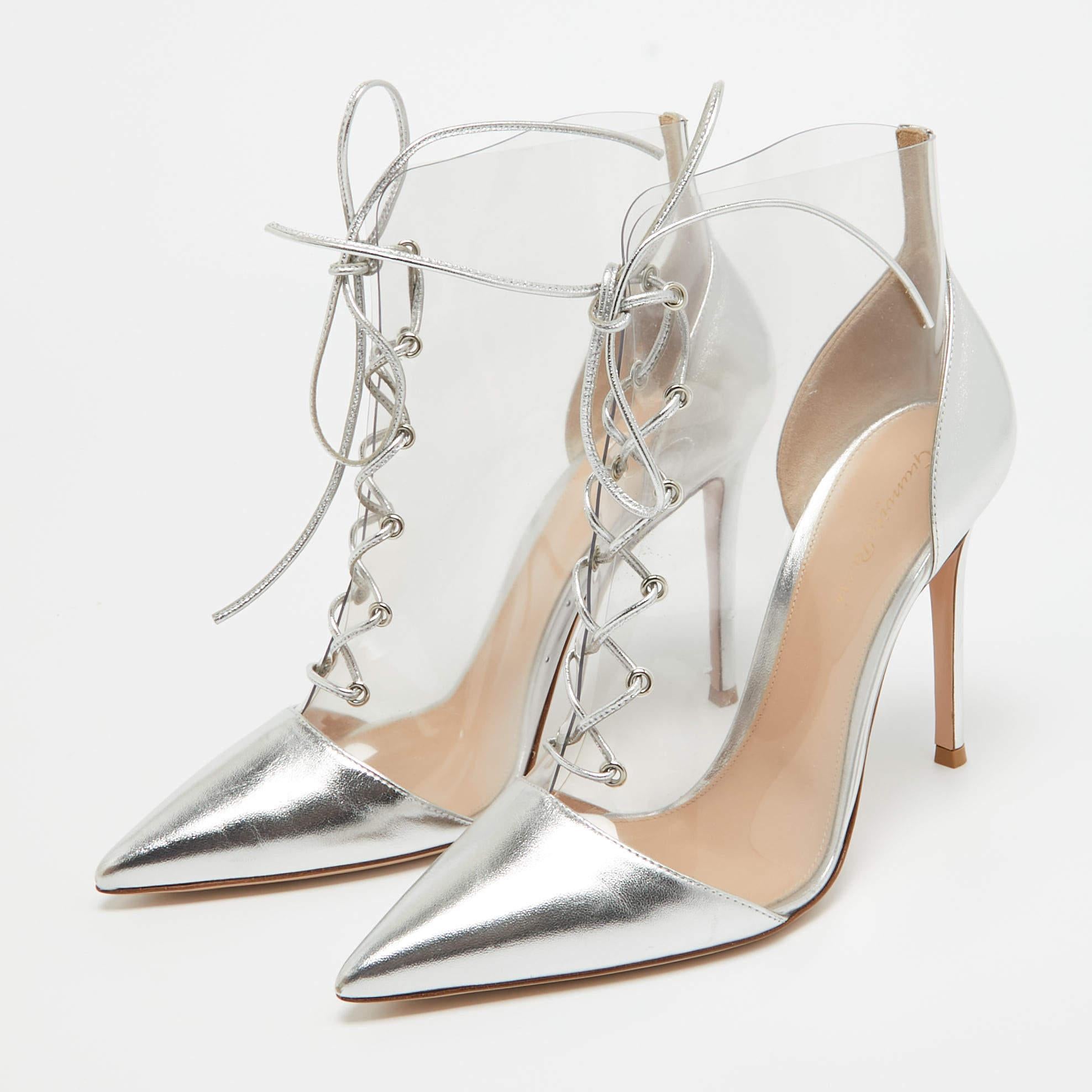Gianvito Rossi Silver Leather and PVC Icon Ankle Booties Size 40.5 For Sale 4