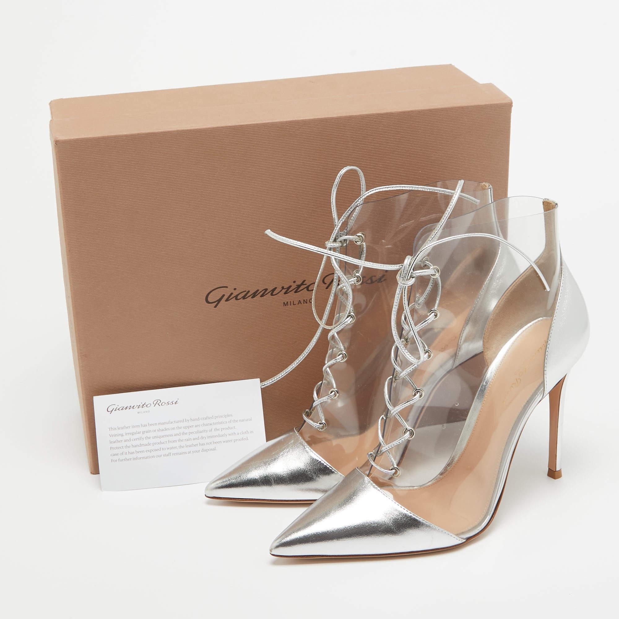 Gianvito Rossi Silver Leather and PVC Icon Ankle Booties Size 40.5 For Sale 5