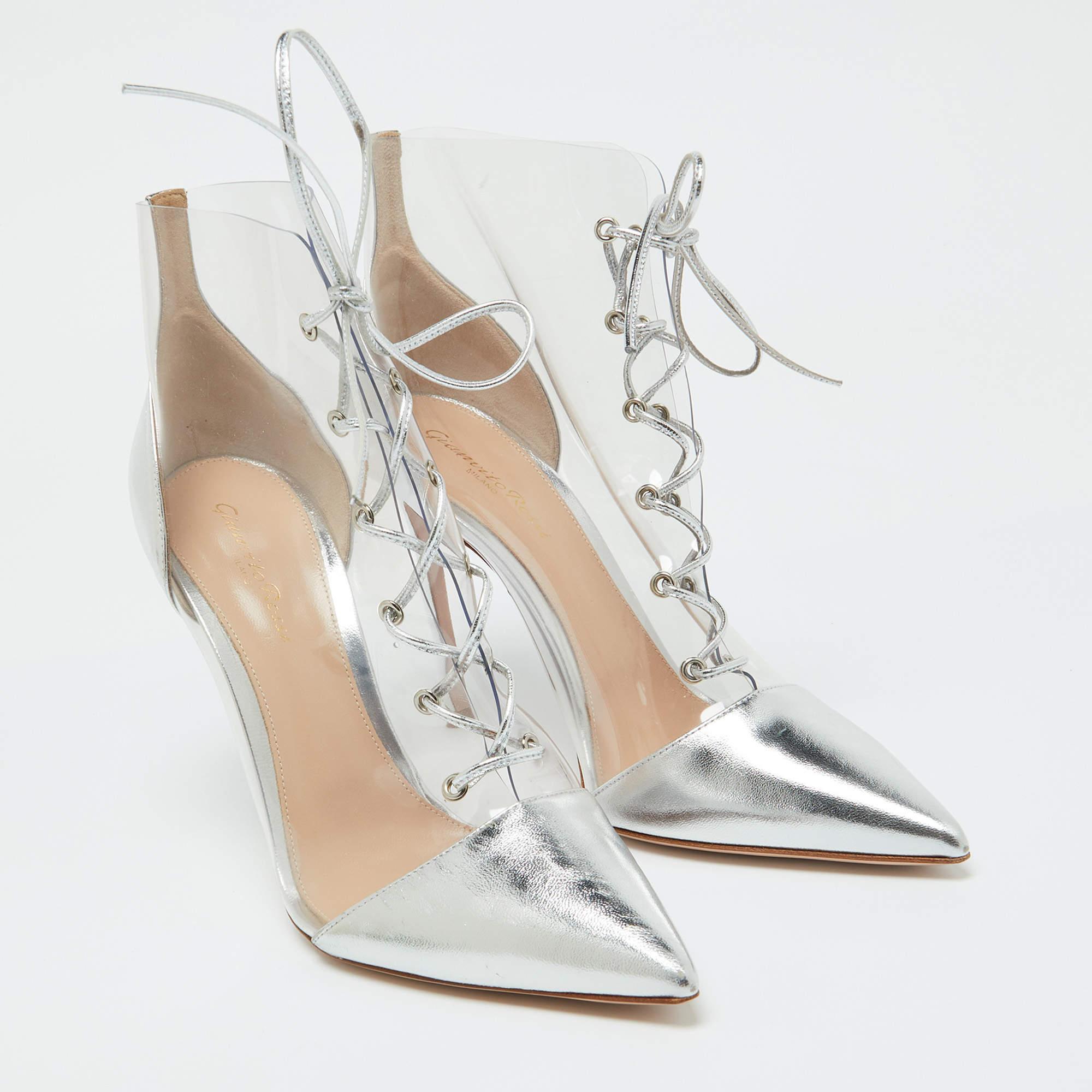 Women's Gianvito Rossi Silver Leather and PVC Icon Ankle Length Boots Size 40