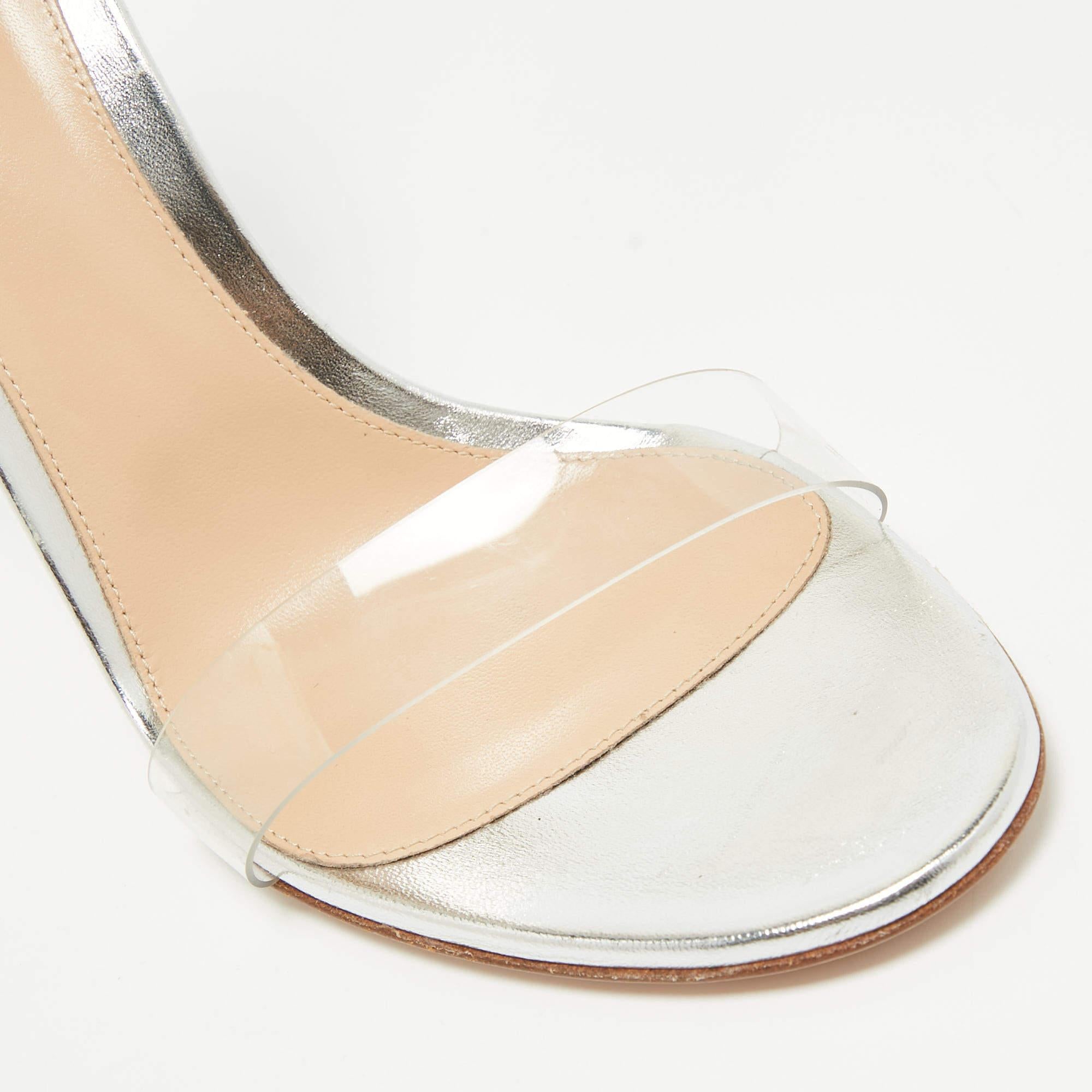 Gianvito Rossi Silver Leather and PVC Portofino Sandals Size 40.5 1