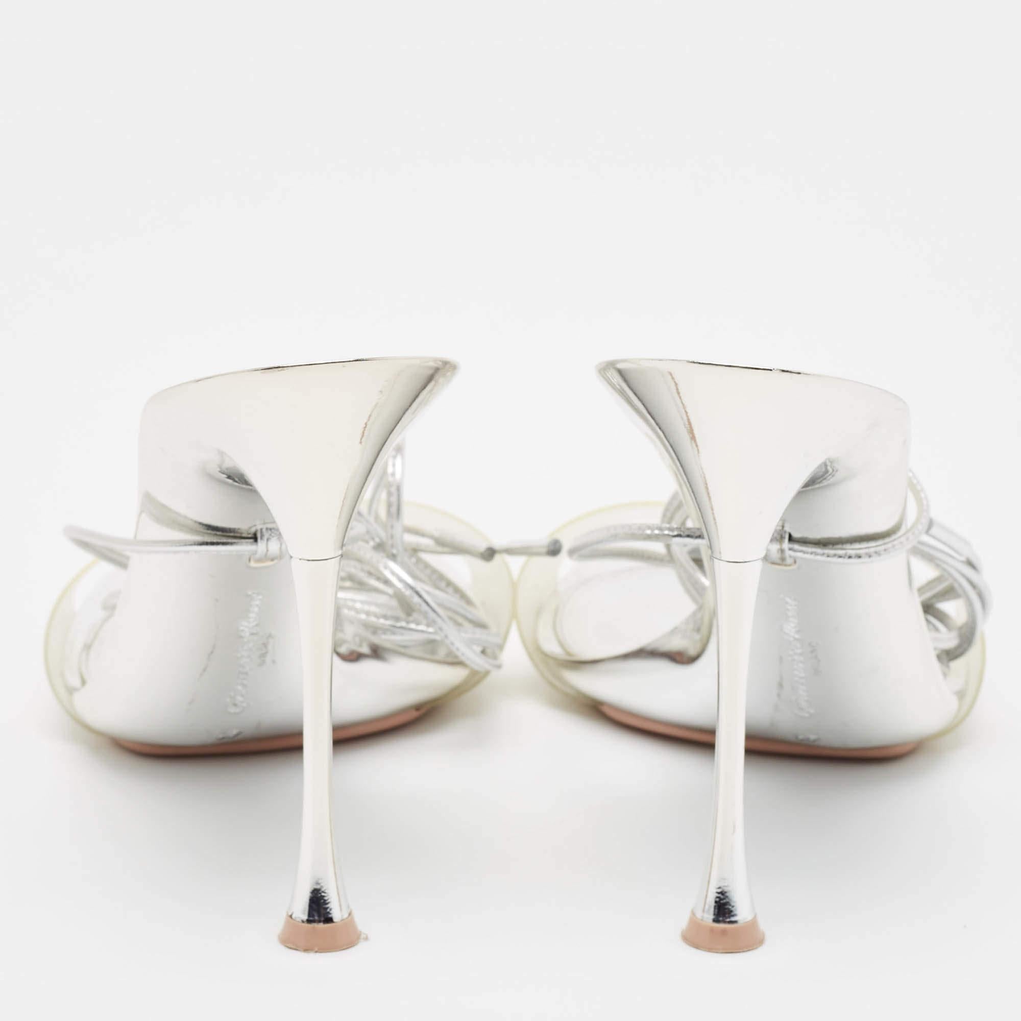 Gianvito Rossi Silver Leather and PVC Spice Sandals Size 41 For Sale 1