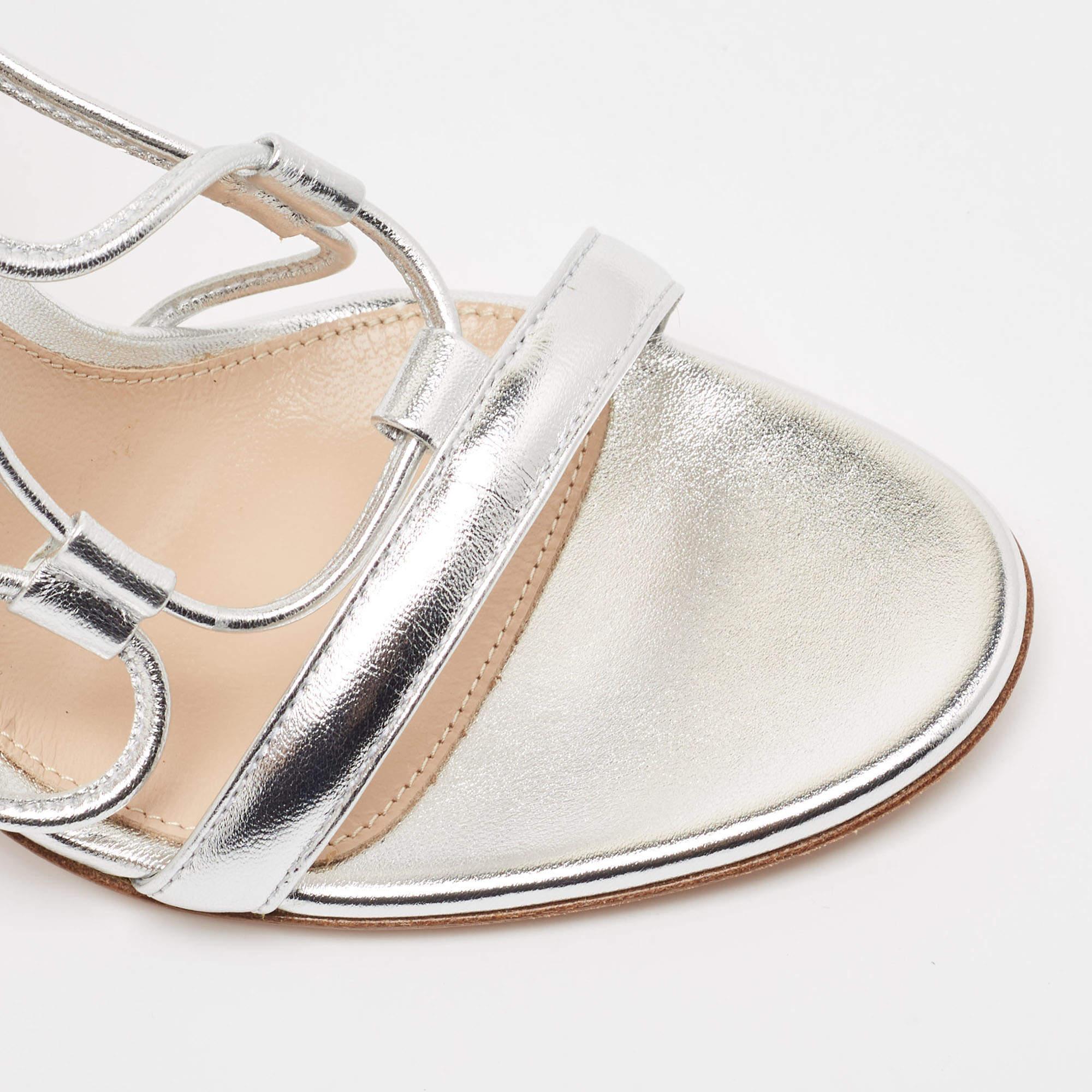 Gianvito Rossi Silver Leather Giza Ankle Wrap Sandals Size 37 For Sale 3