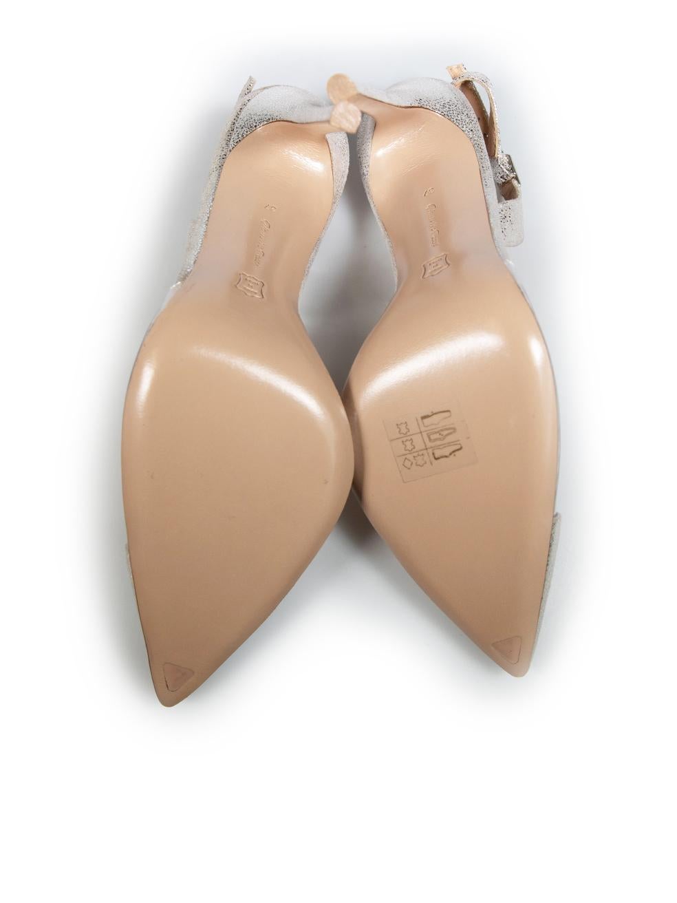 Gianvito Rossi Silver Leather Glitter PVC Heels Size IT 37 In New Condition In London, GB