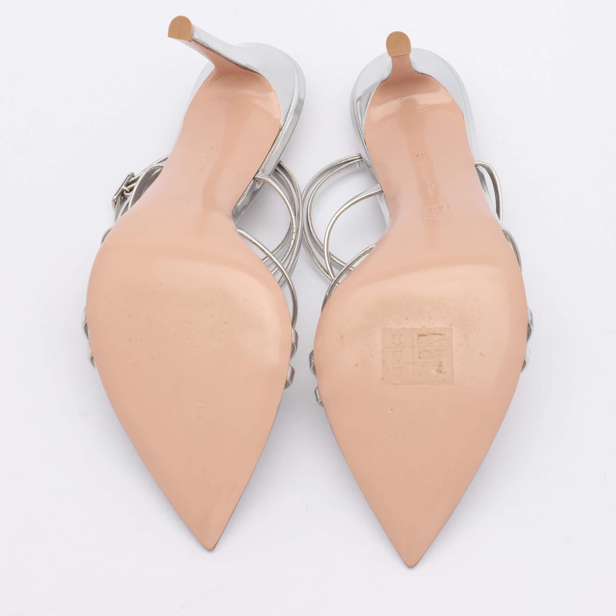 Gianvito Rossi Sandalias con correa al tobillo Kim de piel plateada talla 37 1