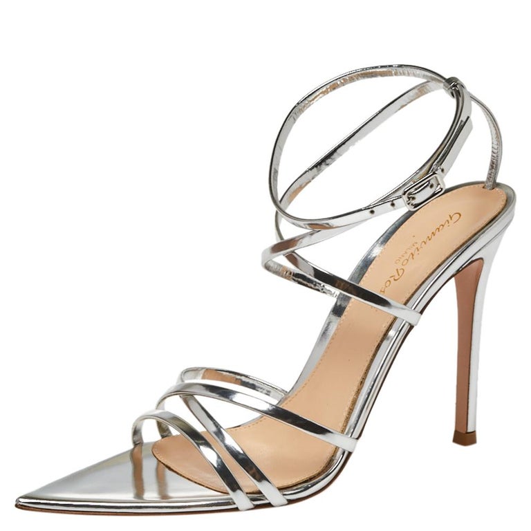 Gianvito Rossi Silver Leather Kim Cross Ankle Strap Sandals Size 37 at ...