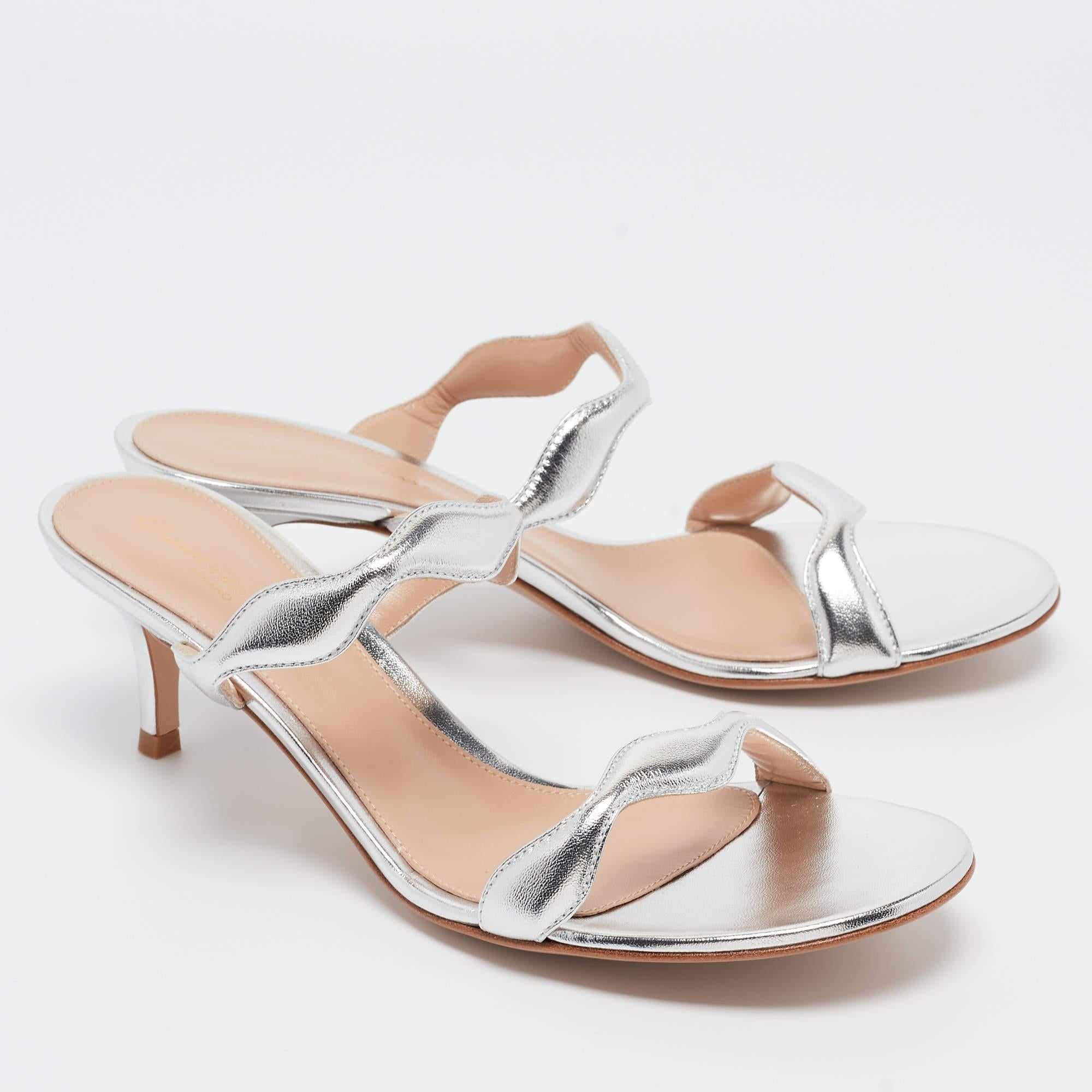 Gianvito Rossi Silver Sandali ondulati in pelle misura 38.5 1