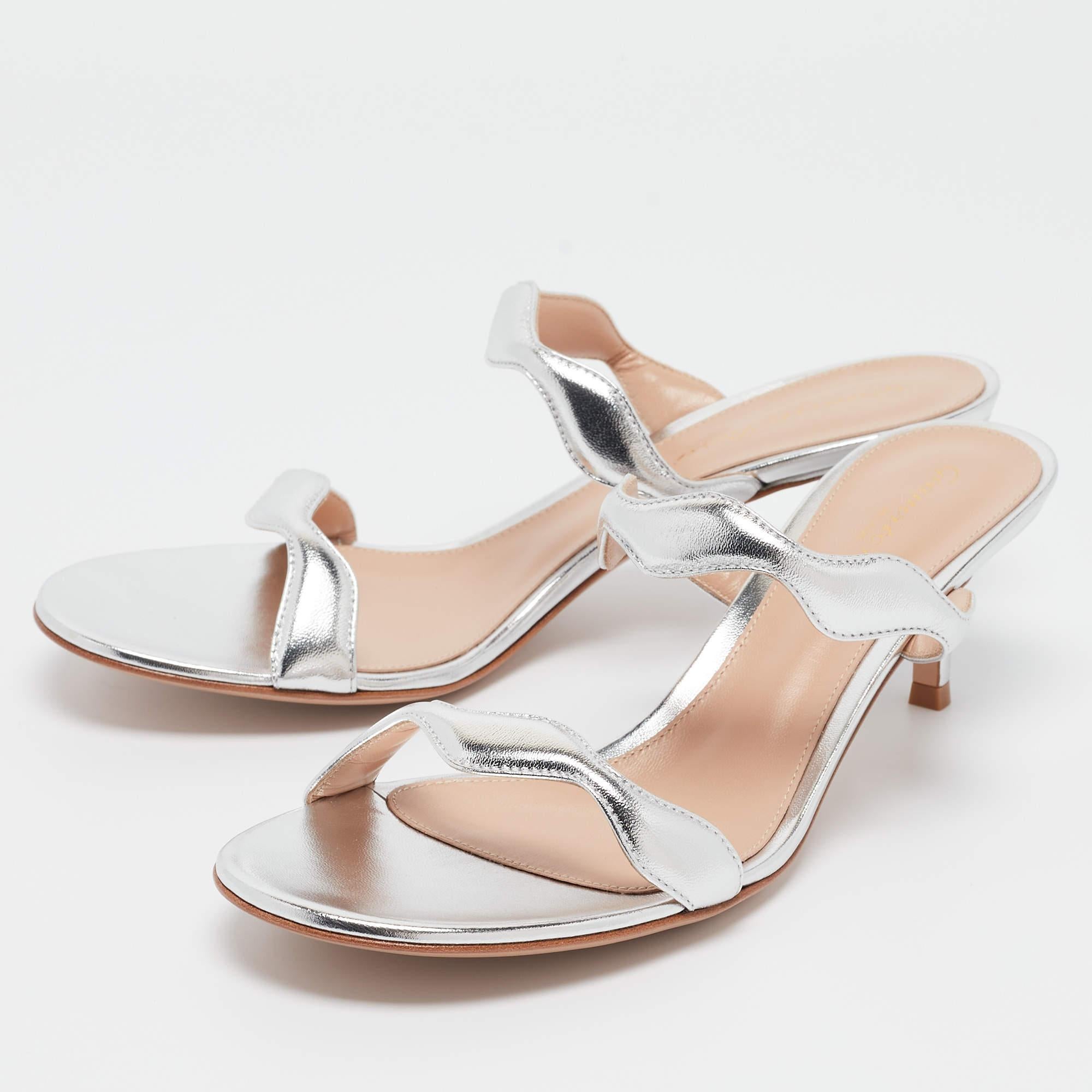 Gianvito Rossi Silver Sandali ondulati in pelle misura 38.5 2