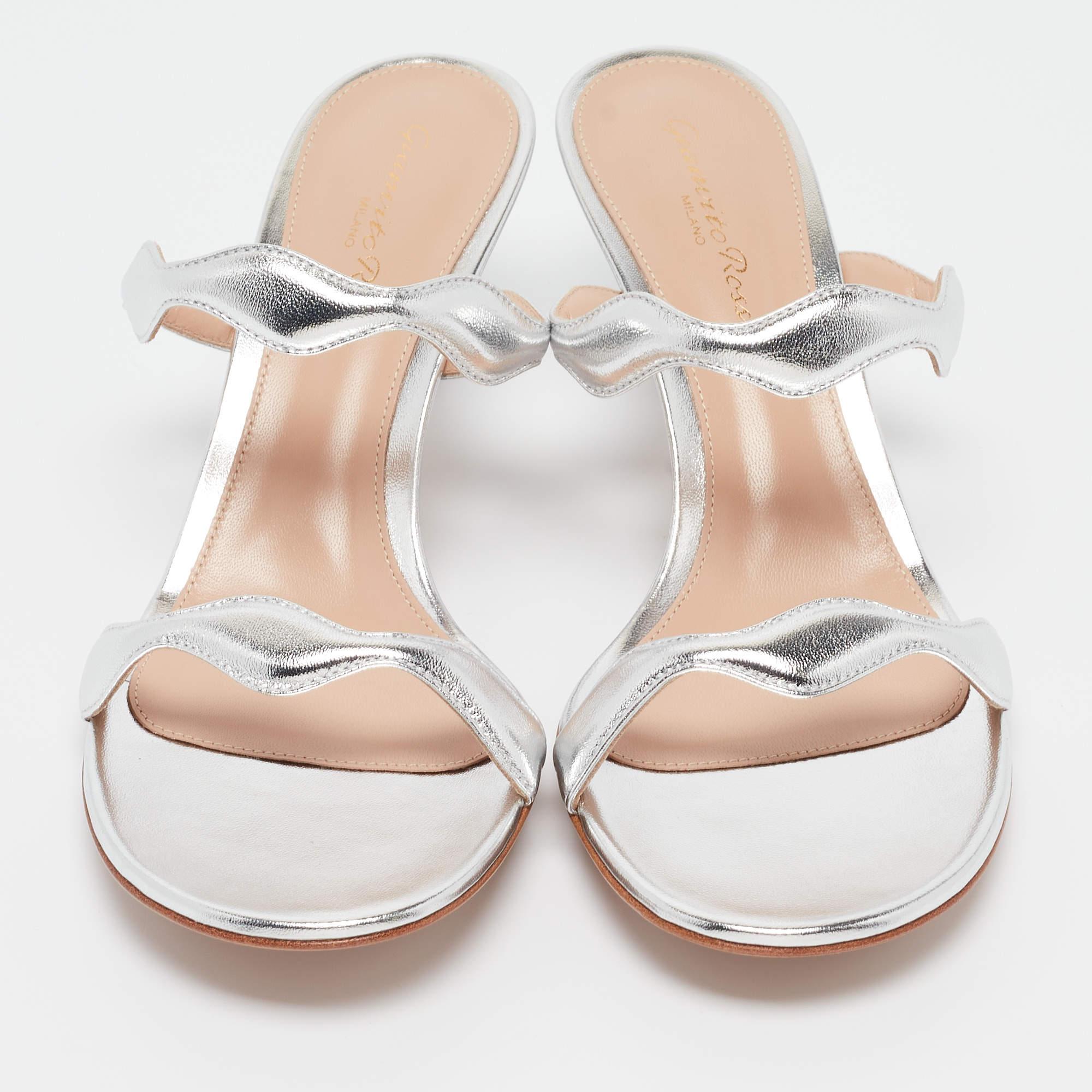 Gianvito Rossi Silver Sandali ondulati in pelle misura 38.5 3