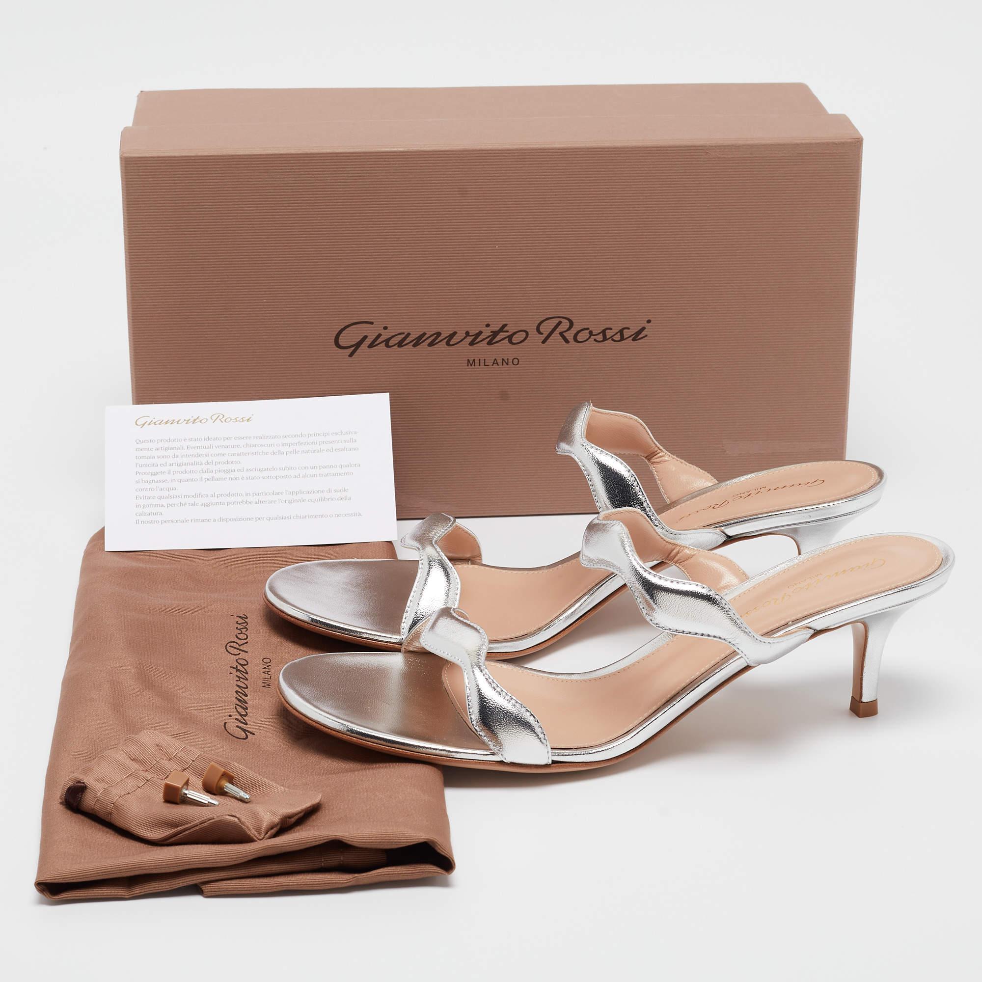 Gianvito Rossi Silver Sandali ondulati in pelle misura 38.5 4