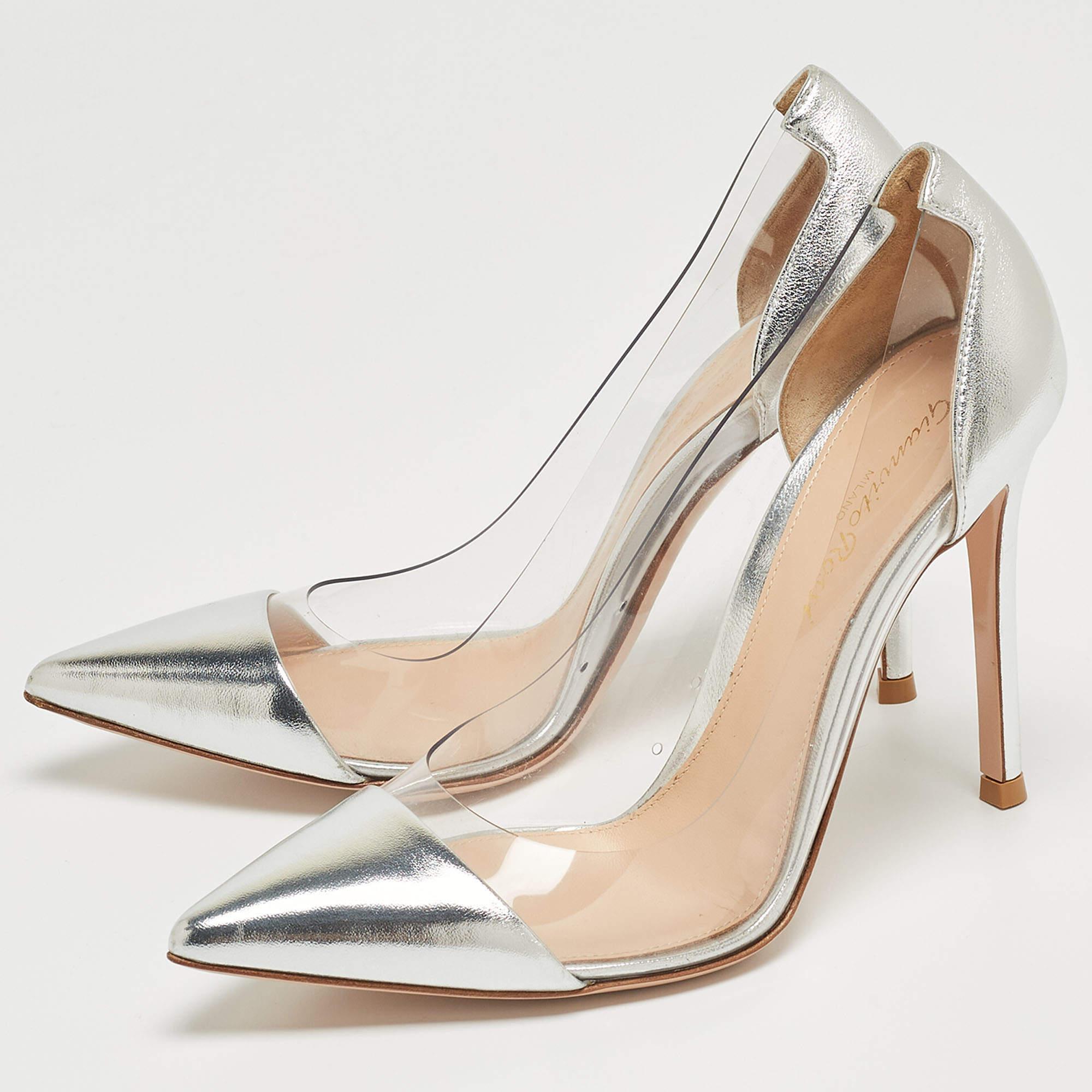 Make a chic style statement with these designer pumps. They showcase sturdy heels and durable soles perfect for your fashionable outings
