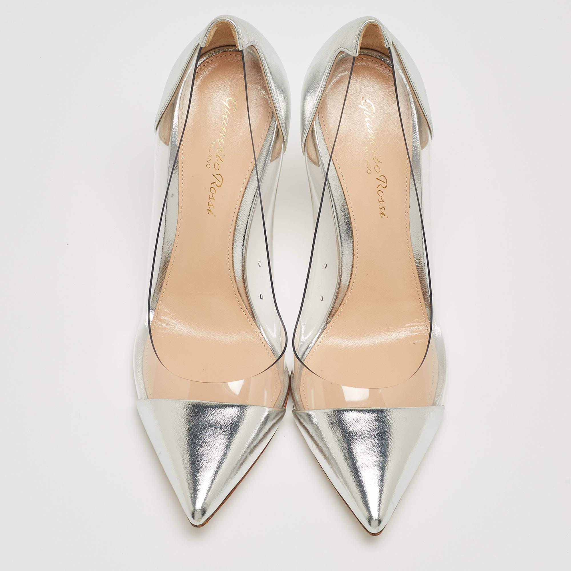 Beige Gianvito Rossi Silver PVC and Leather Plexi Pumps Size 36 For Sale