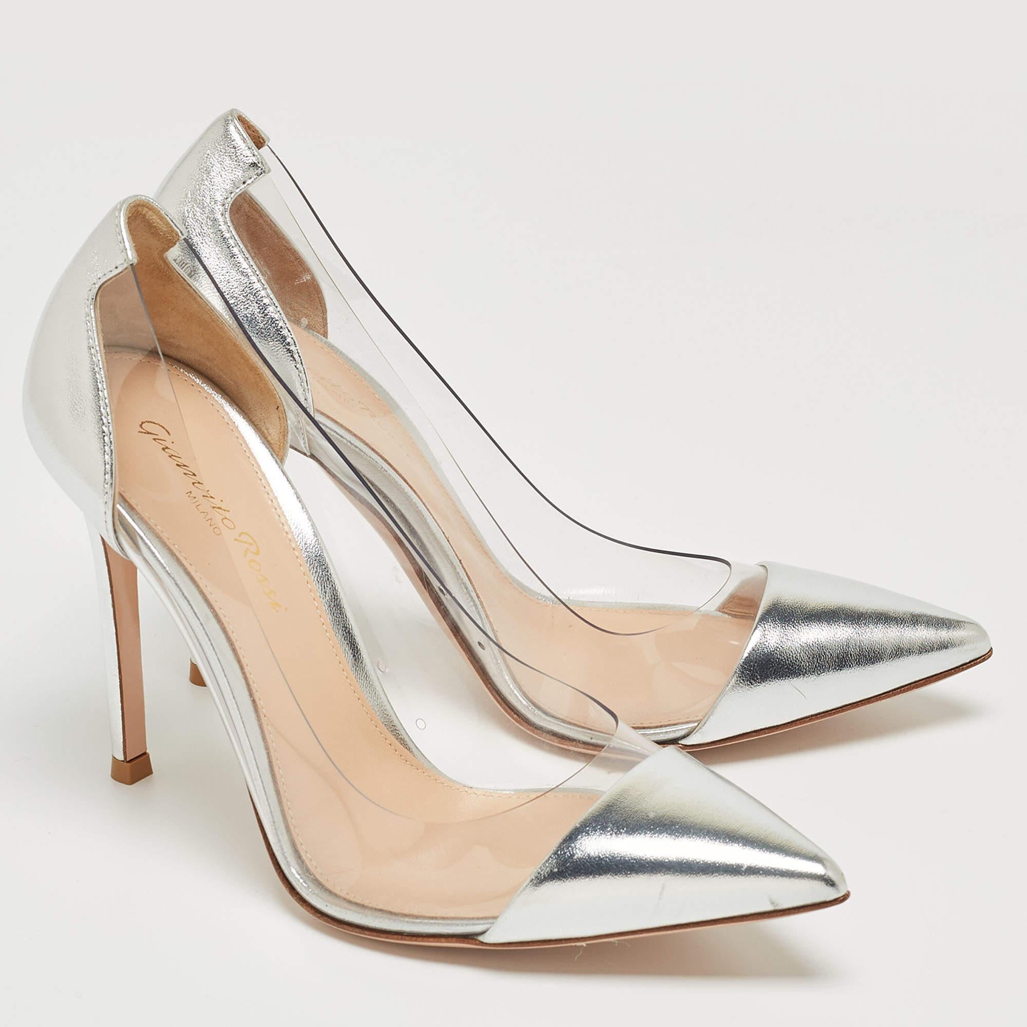 Gianvito Rossi Silver PVC and Leather Plexi Pumps Size 36 In Excellent Condition For Sale In Dubai, Al Qouz 2