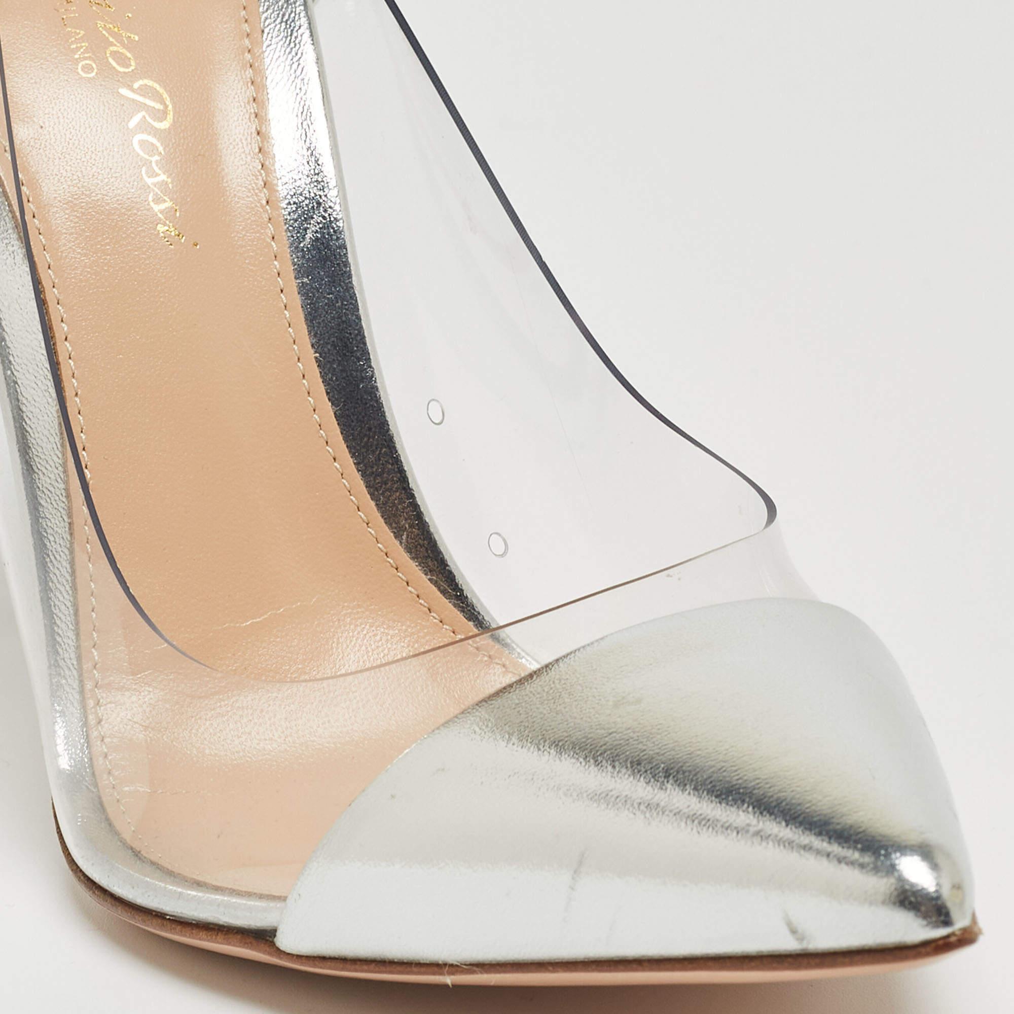 Gianvito Rossi Silver PVC and Leather Plexi Pumps Size 36 For Sale 2