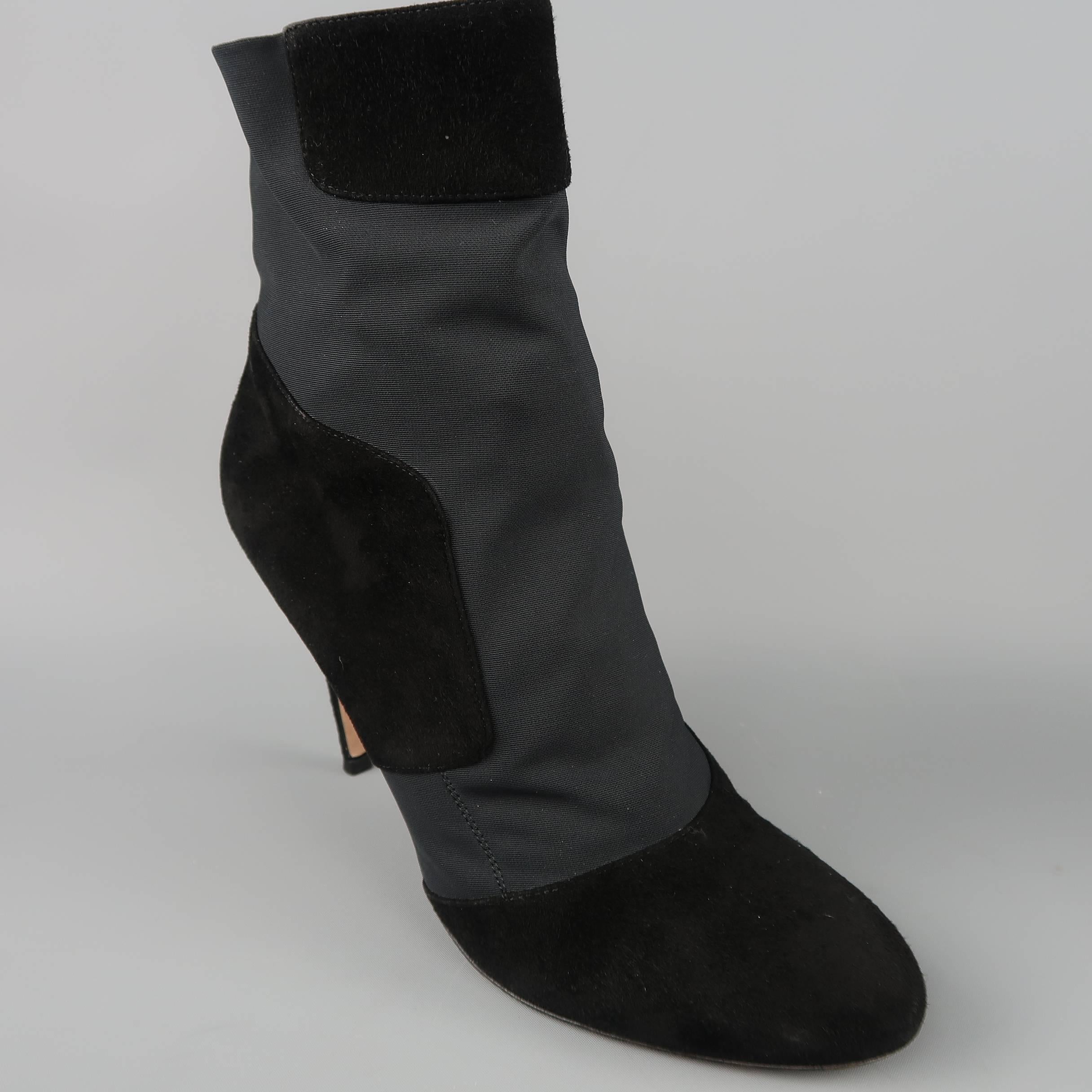 GIANVITO ROSSI Size 10.5 Black Suede Nylon Pull On Stretch Ankle Boots In Good Condition In San Francisco, CA