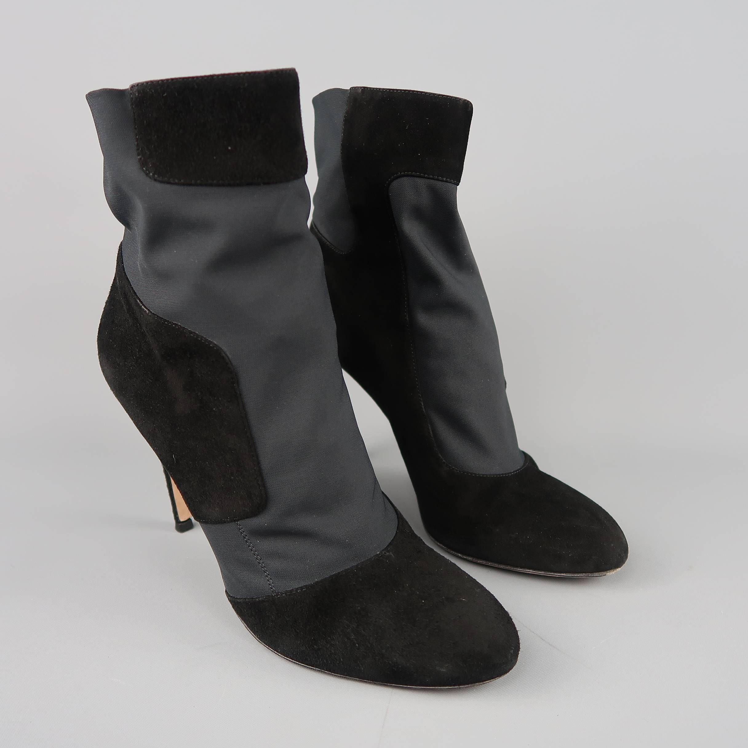 Women's GIANVITO ROSSI Size 10.5 Black Suede Nylon Pull On Stretch Ankle Boots