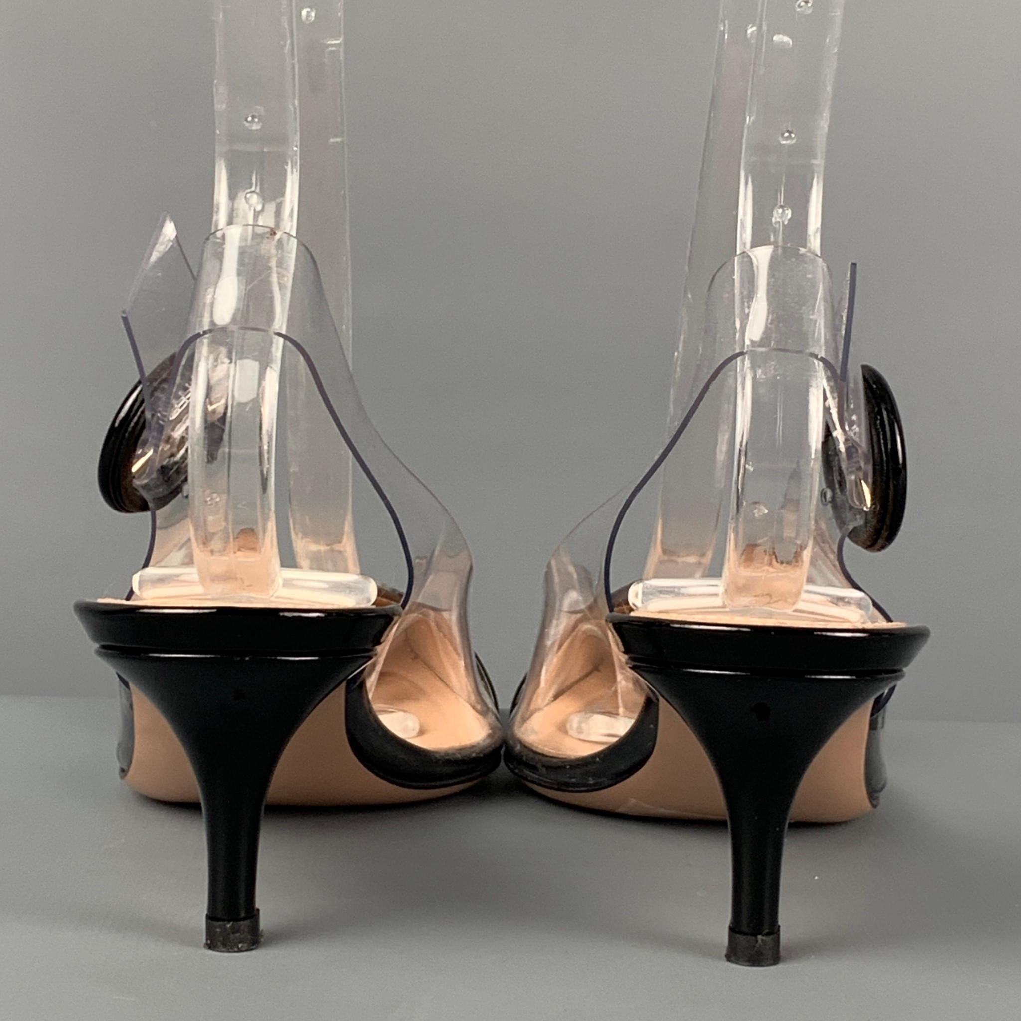 Gray GIANVITO ROSSI Size 6.5 Black Clear Acetate Patent Leather Kitten Heel Pumps