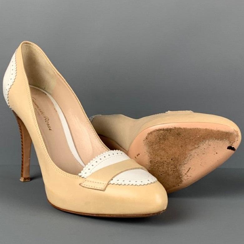 GIANVITO ROSSI Size 7 Beige Cream Leather Perforated Pumps In Good Condition For Sale In San Francisco, CA