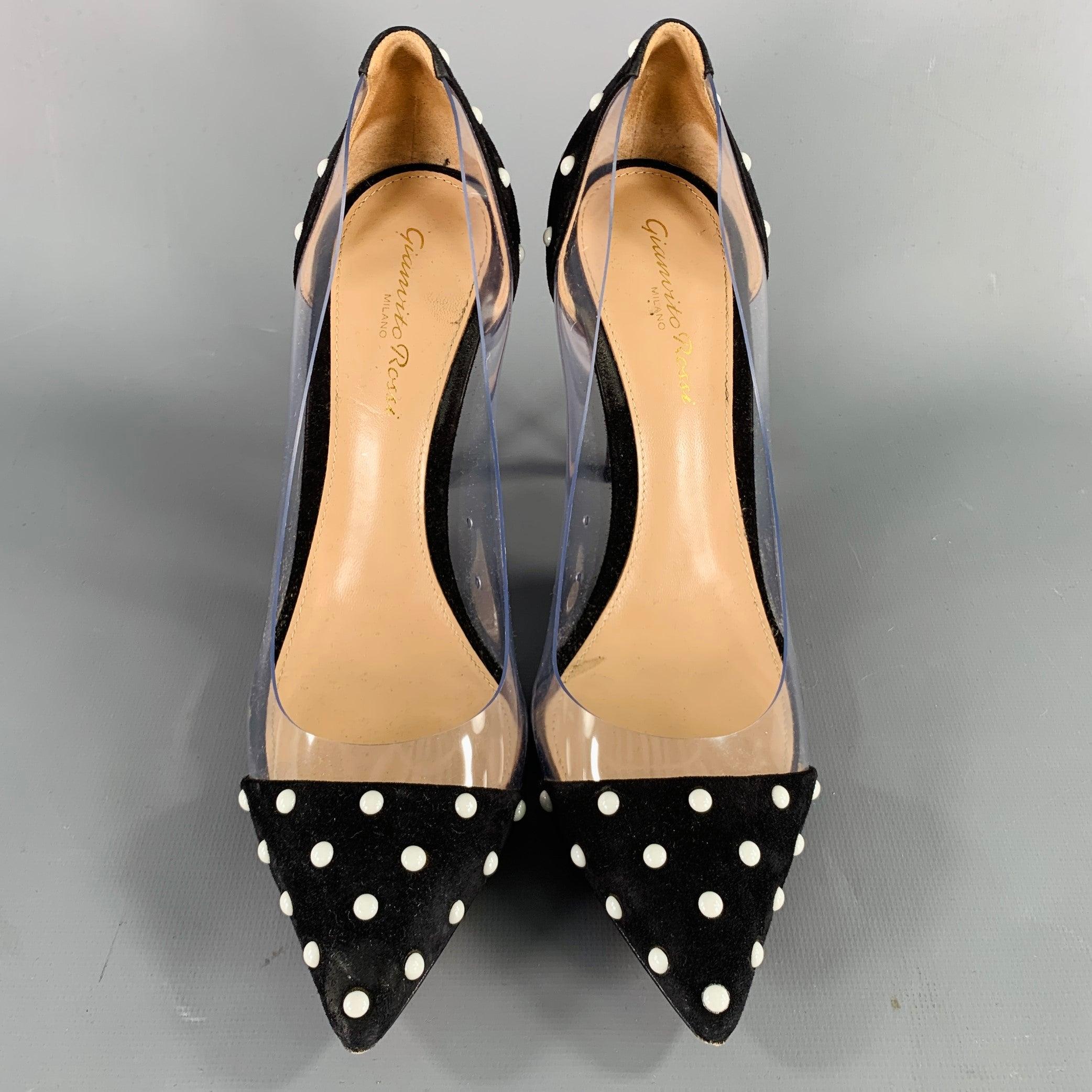 GIANVITO ROSSI Size 7 Black White Dots Stiletto Heels Pumps In Good Condition In San Francisco, CA