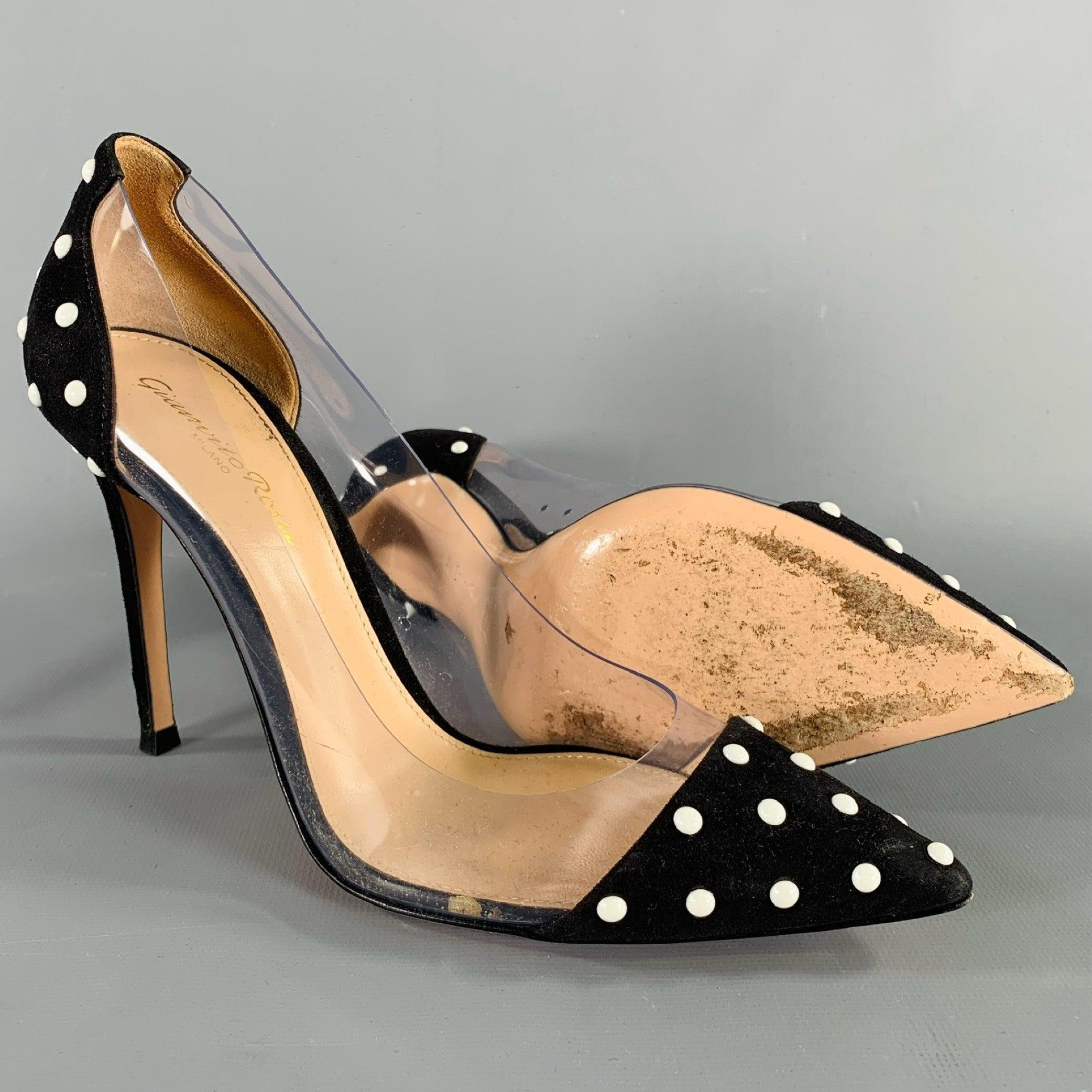 Women's GIANVITO ROSSI Size 7 Black White Dots Stiletto Heels Pumps