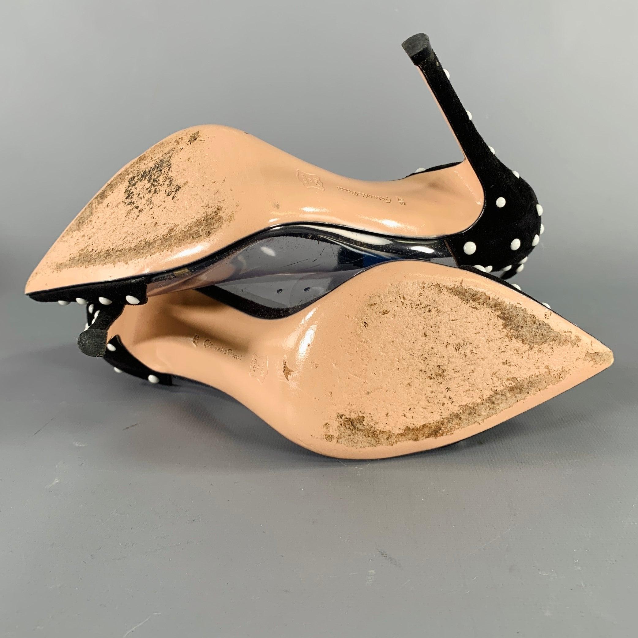 GIANVITO ROSSI Size 7 Black White Dots Stiletto Heels Pumps 1