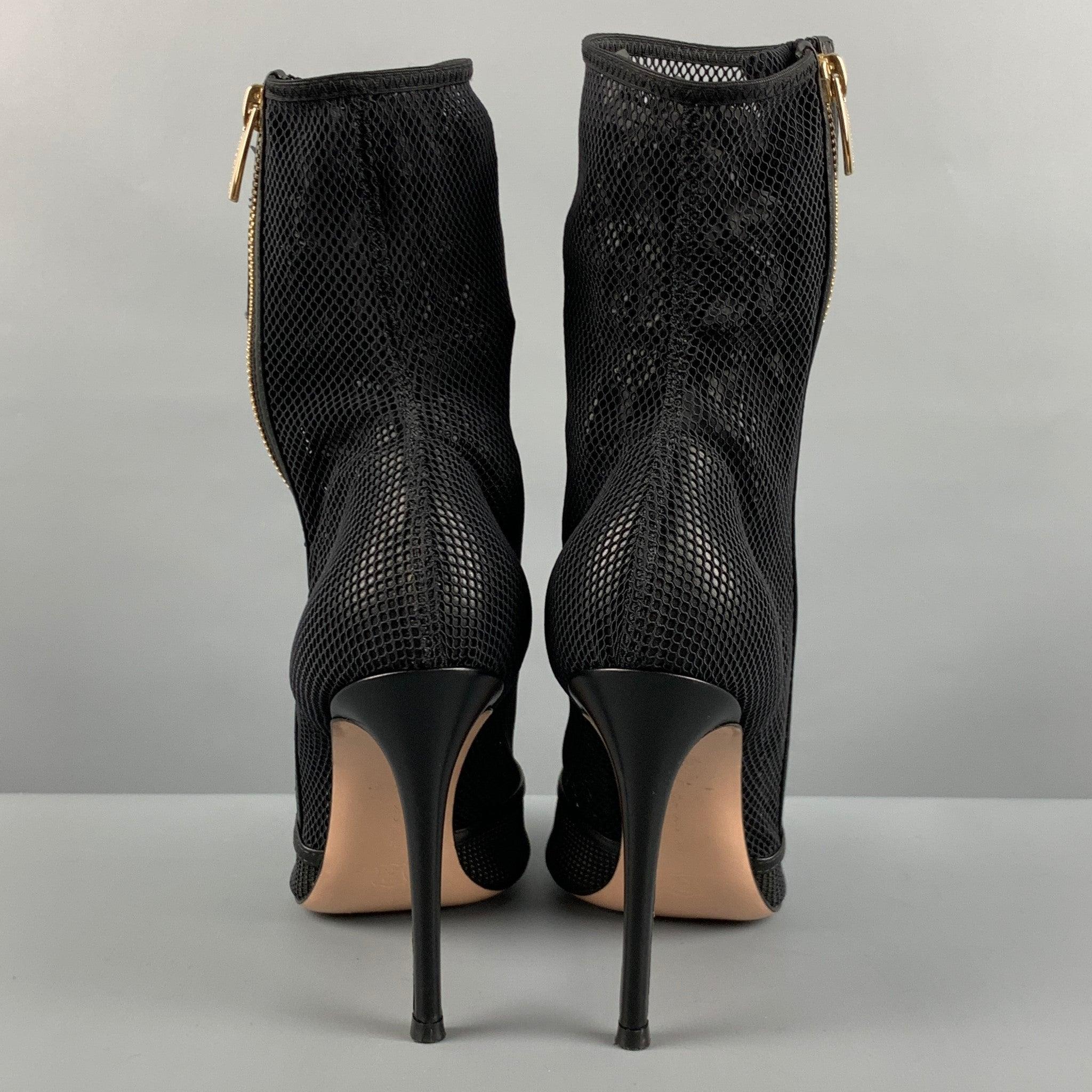 GIANVITO ROSSI Size 9.5 Black Mesh Side Zipper Boots In Good Condition For Sale In San Francisco, CA