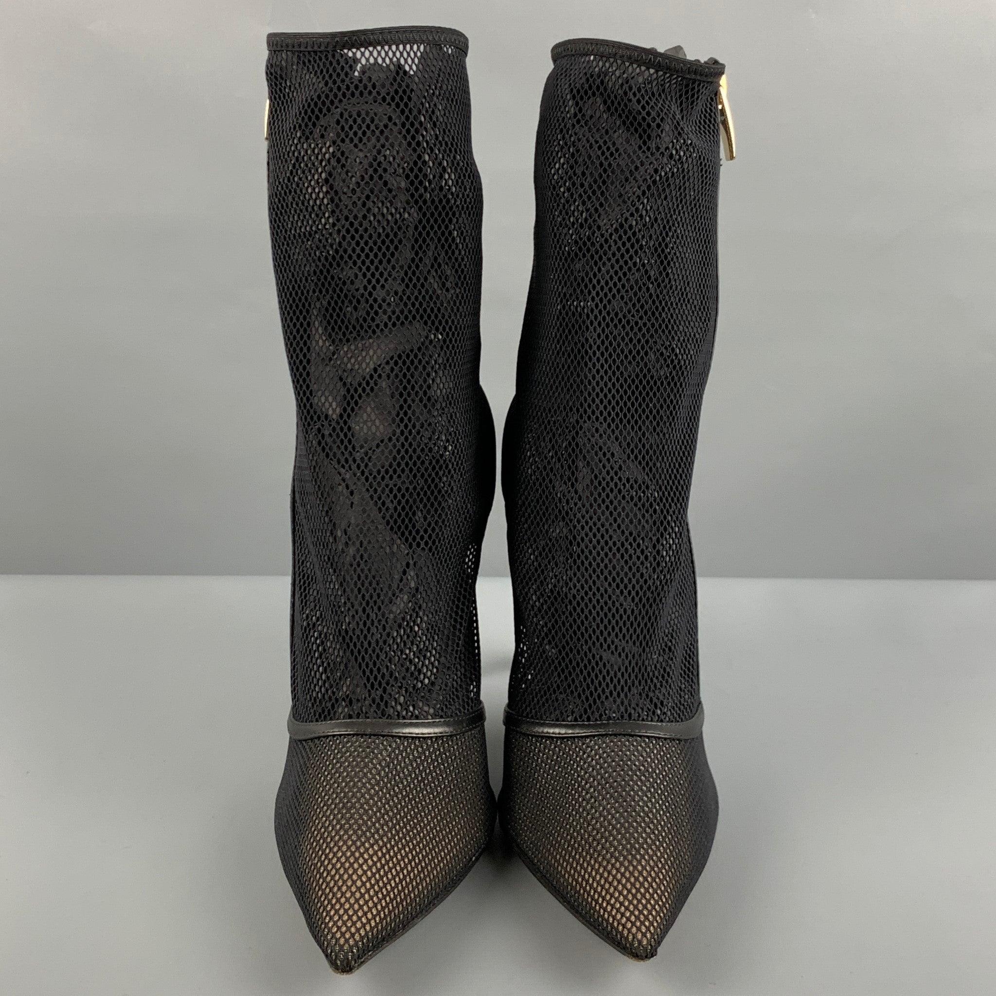 Women's GIANVITO ROSSI Size 9.5 Black Mesh Side Zipper Boots For Sale