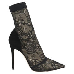 Gianvito Rossi Stretch Lace And Suede Ankle Boots Eu 38 Uk 5 Us 8