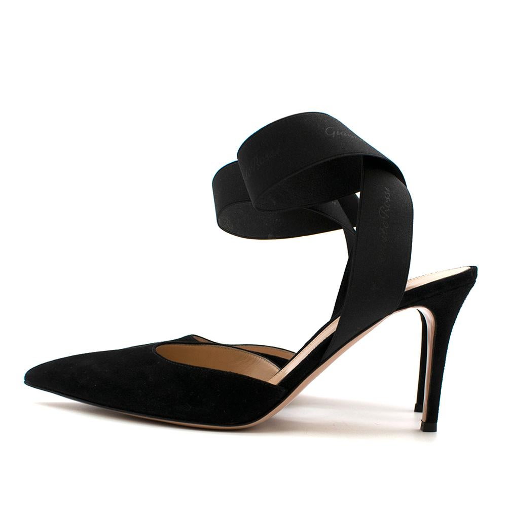 Black Gianvito Rossi Suede Ankle Wrap Pumps 39.5 For Sale
