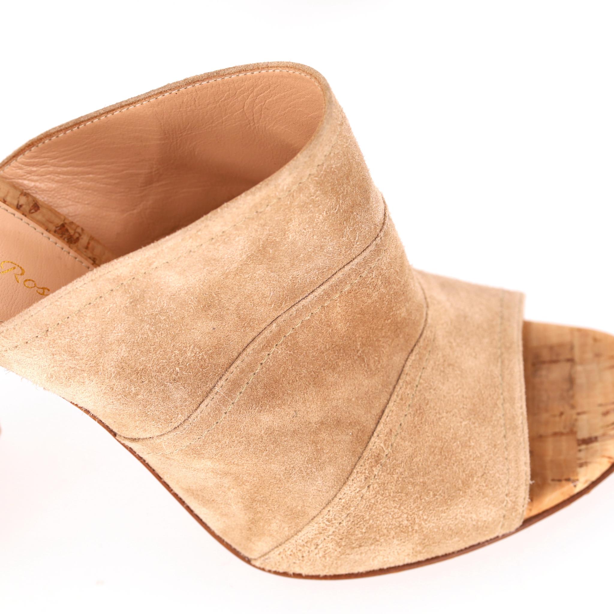 Gianvito Rossi - Mules à talons en liège et en daim en vente 4
