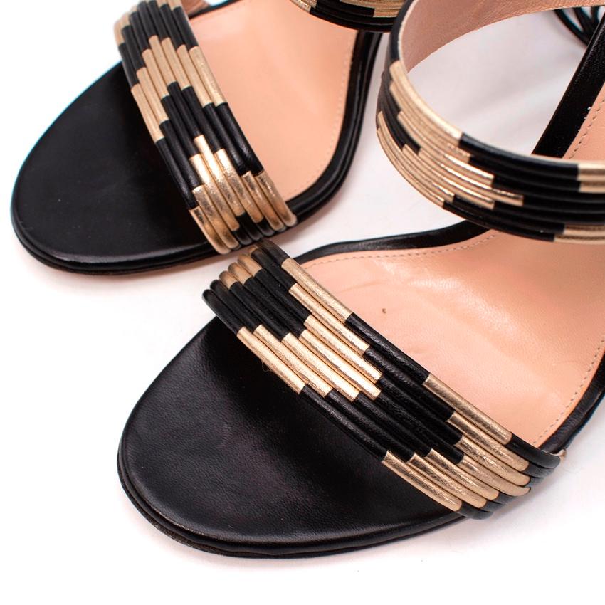 Beige Gianvito Rossi Suni Black & Metallic Gold Leather Heeled Sandals For Sale
