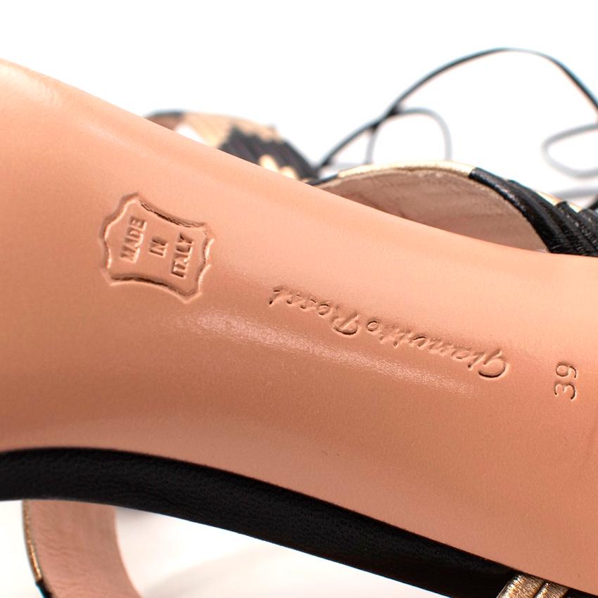 Women's Gianvito Rossi Suni Black & Metallic Gold Leather Heeled Sandals For Sale