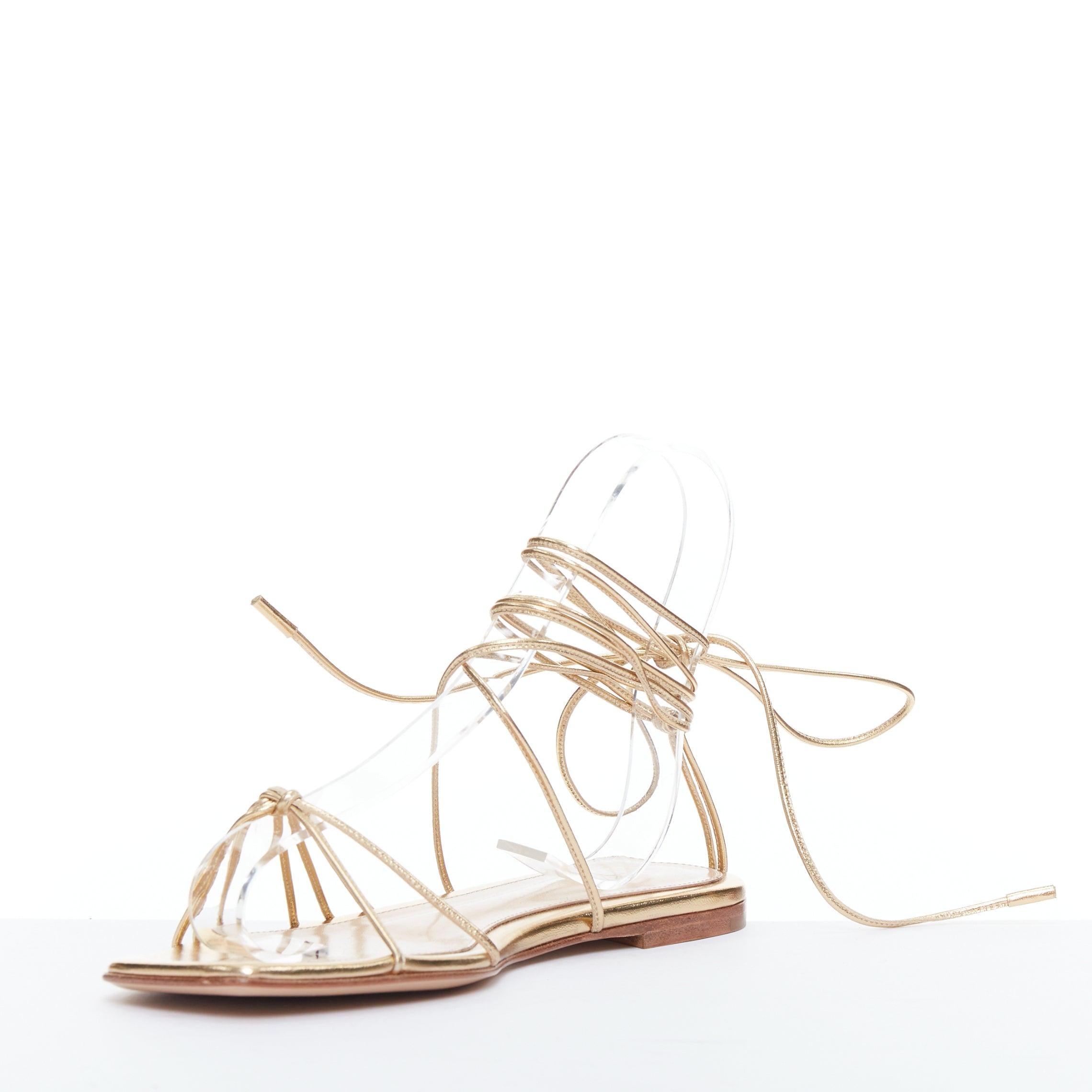 Gold GIANVITO ROSSI Sylvie gold leather strappy flat gladiator sandals EU37.5 For Sale