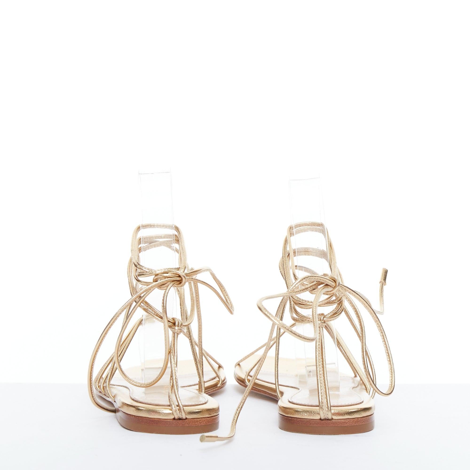 GIANVITO ROSSI Sylvie gold leather strappy flat gladiator sandals EU37.5 In Good Condition For Sale In Hong Kong, NT