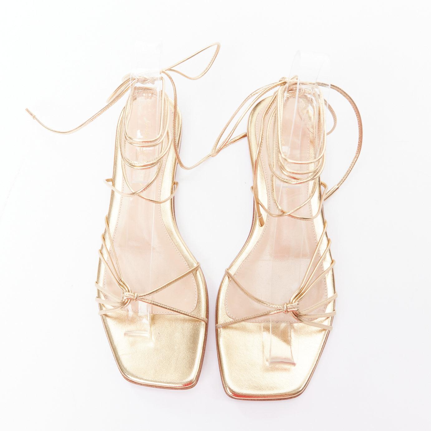 Women's GIANVITO ROSSI Sylvie gold leather strappy flat gladiator sandals EU37.5 For Sale