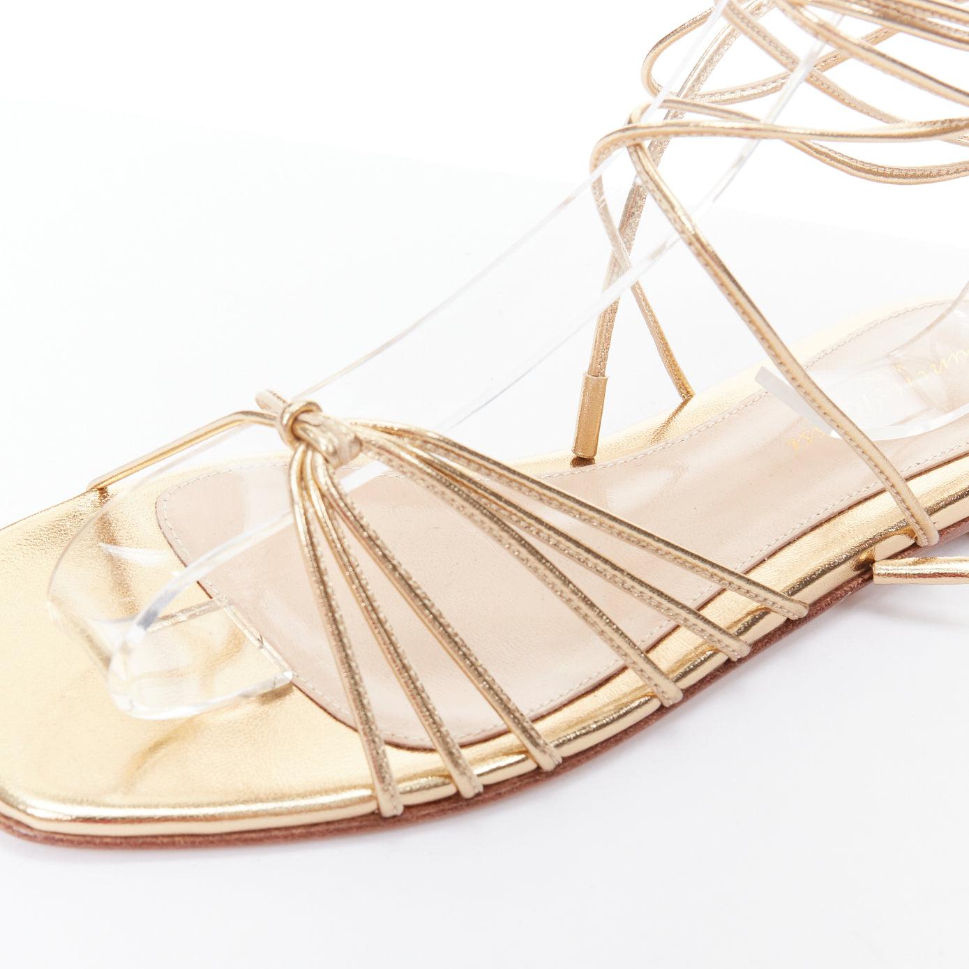 GIANVITO ROSSI Sylvie gold leather strappy flat gladiator sandals EU37.5 For Sale 2