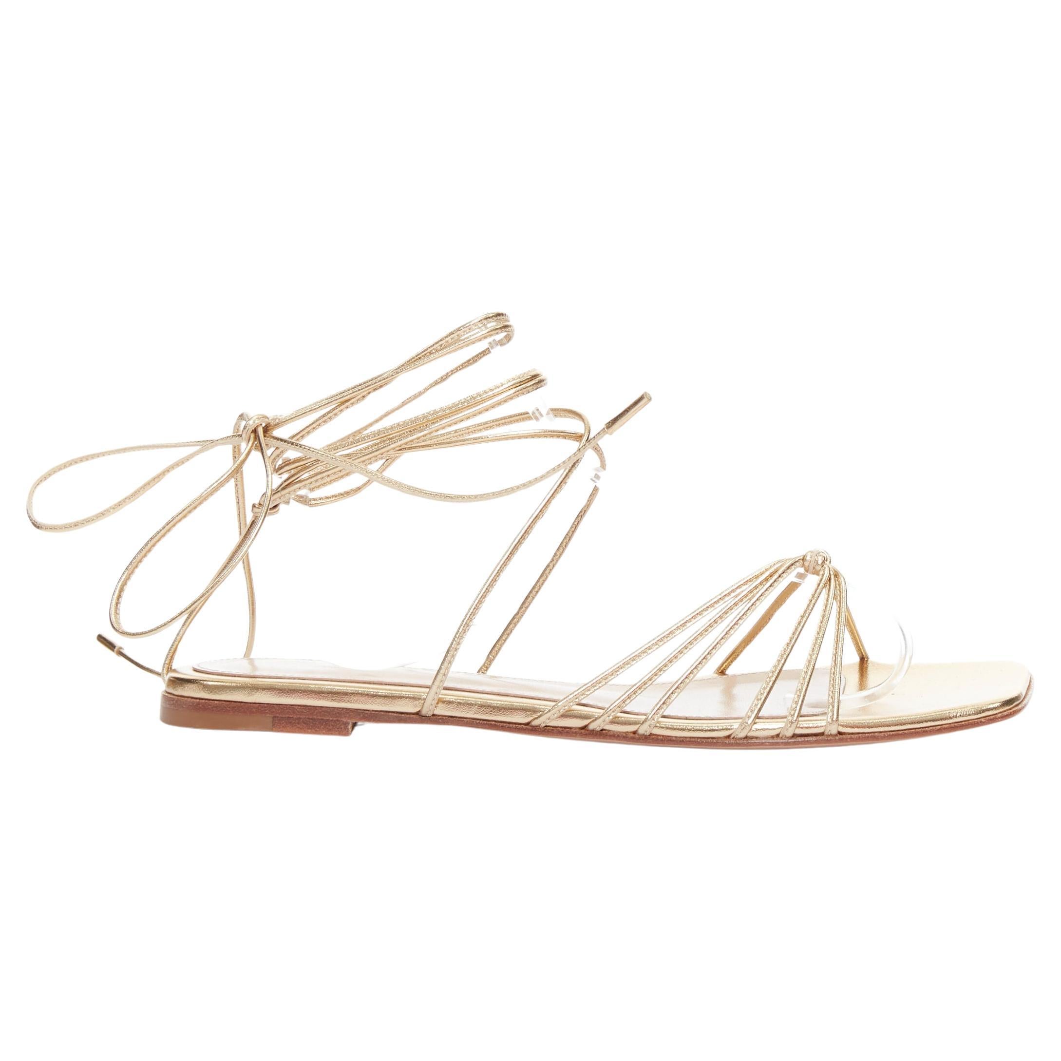 GIANVITO ROSSI Sylvie gold leather strappy flat gladiator sandals EU37.5