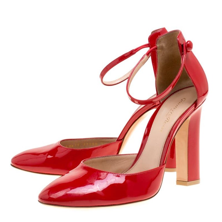 Gianvito Rossi Tabasco Red Patent Leather Ankle Strap D'orsay Pumps ...