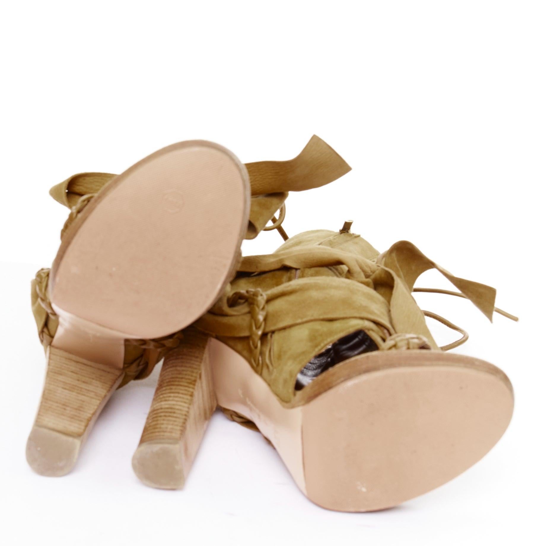 GIANVITO ROSSI Hellbraunes Wildleder mit geflochtenem Riemen und Schleife, Blockabsatz EU37 im Angebot 6