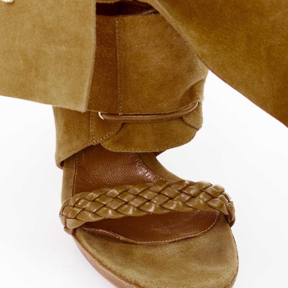 GIANVITO ROSSI Hellbraunes Wildleder mit geflochtenem Riemen und Schleife, Blockabsatz EU37 im Angebot 2