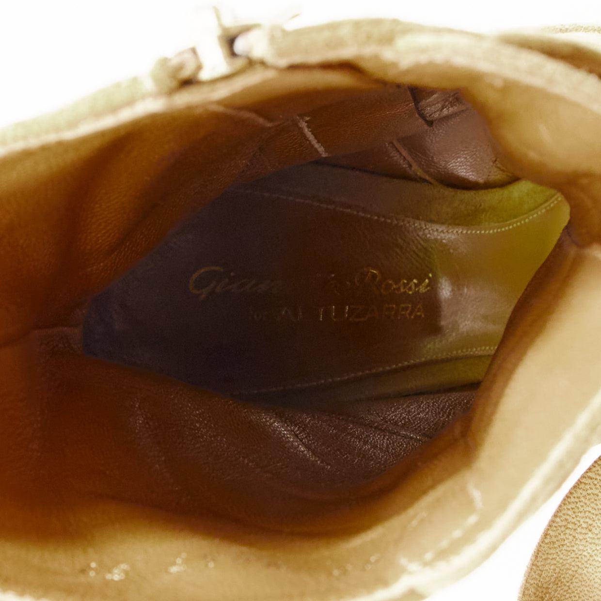 GIANVITO ROSSI Hellbraunes Wildleder mit geflochtenem Riemen und Schleife, Blockabsatz EU37 im Angebot 4