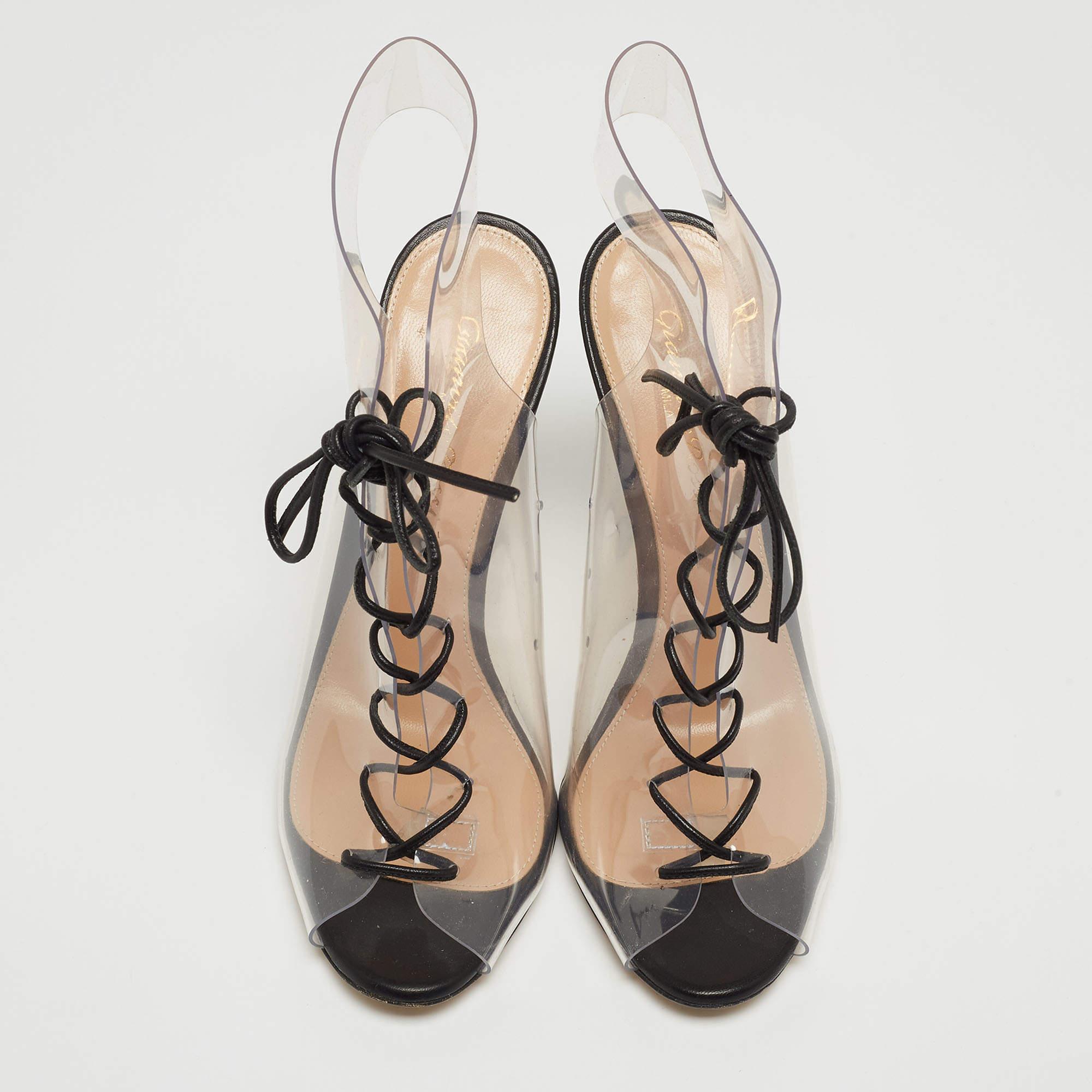 Beige Gianvito Rossi Transparent/Black PVC and Leather Helmut Lace Up Booties Size 37