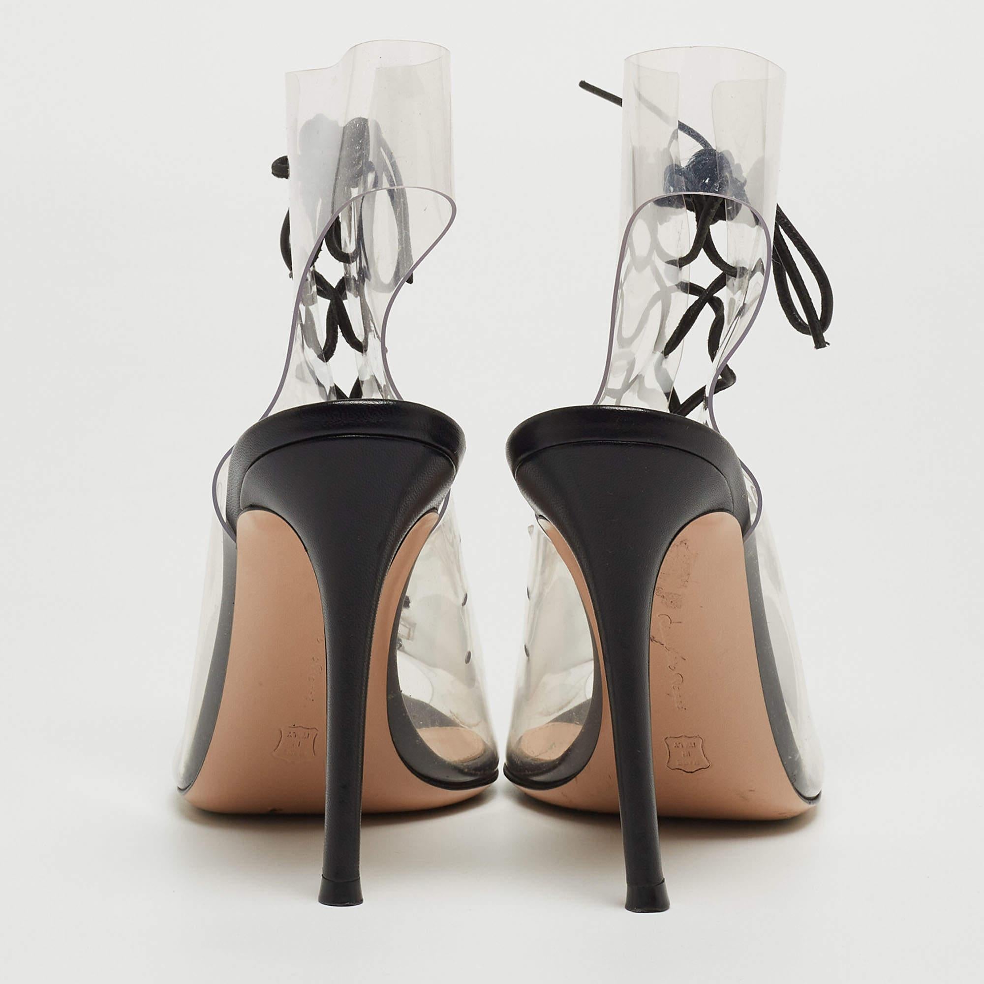 Women's Gianvito Rossi Transparent/Black PVC and Leather Helmut Lace Up Booties Size 37